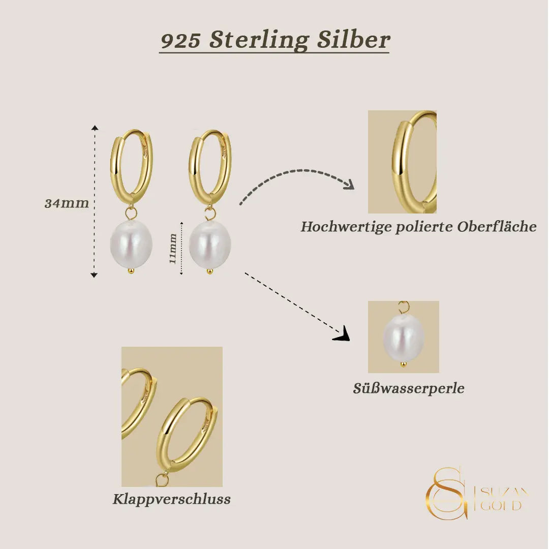 Celestelle – Runde Perlenohrringe aus 925 Silber Suzan Gold