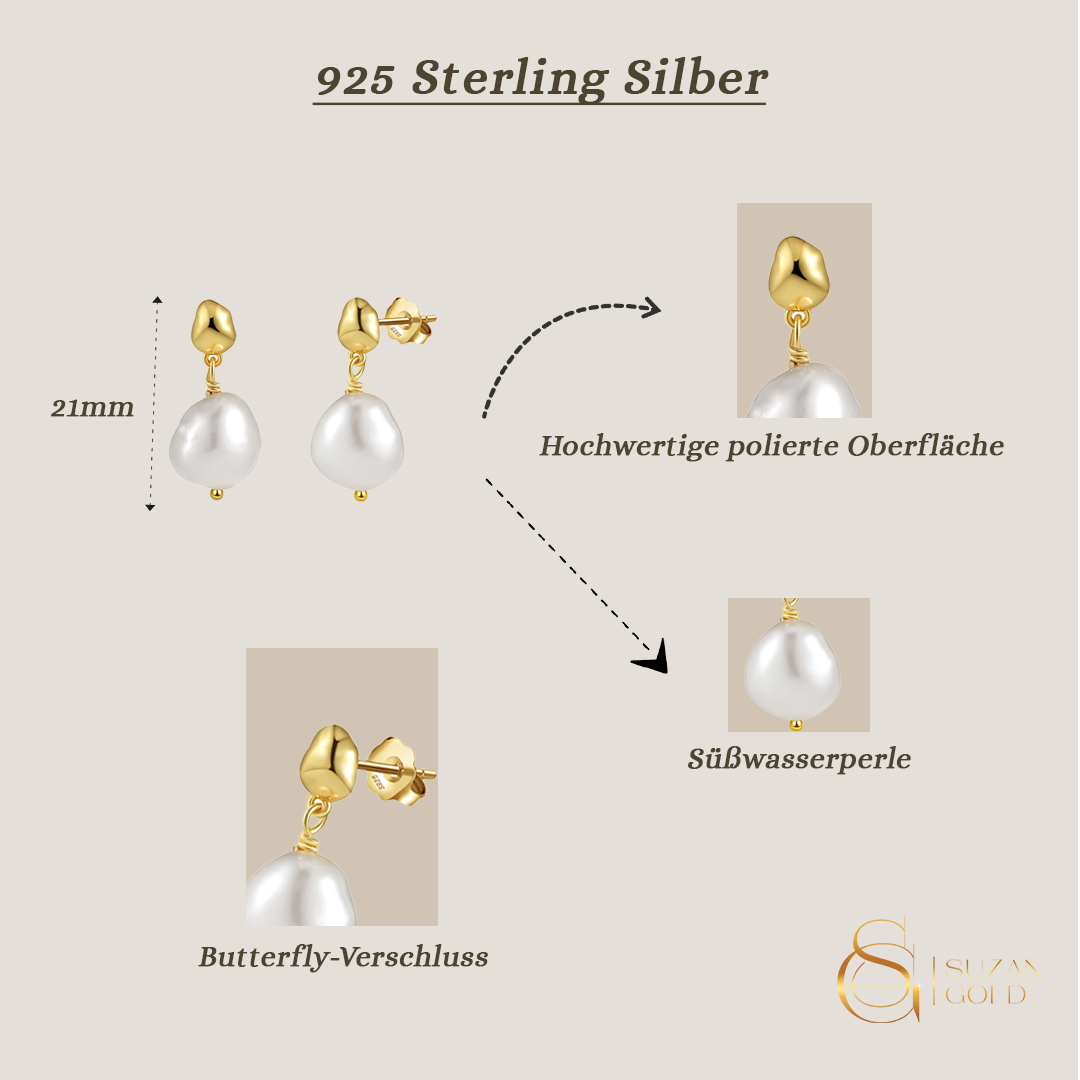 Pearlette – Perlen-Ohrringe aus 925er Silber, vergoldet