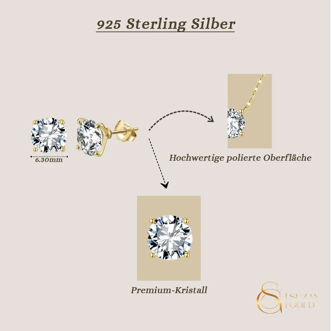 Auroria – Klassische Ohrstecker aus 925 Silber mit funkelndem Solitär - Kristall - Suzan GoldOhrringe