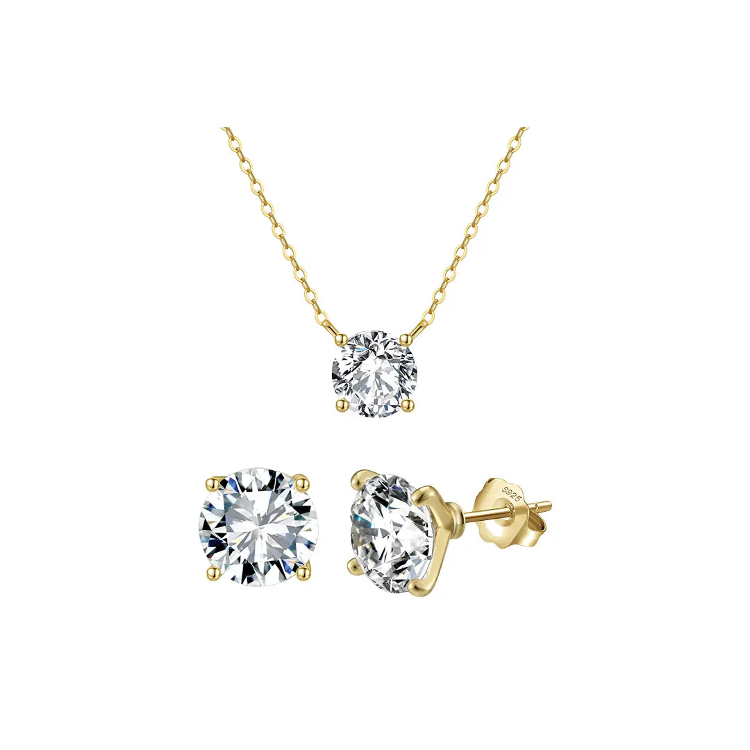 Lunara – 925 Silber Schmuckset Damen | Halskette & Ohrringe mit Zirkonia Suzan Gold