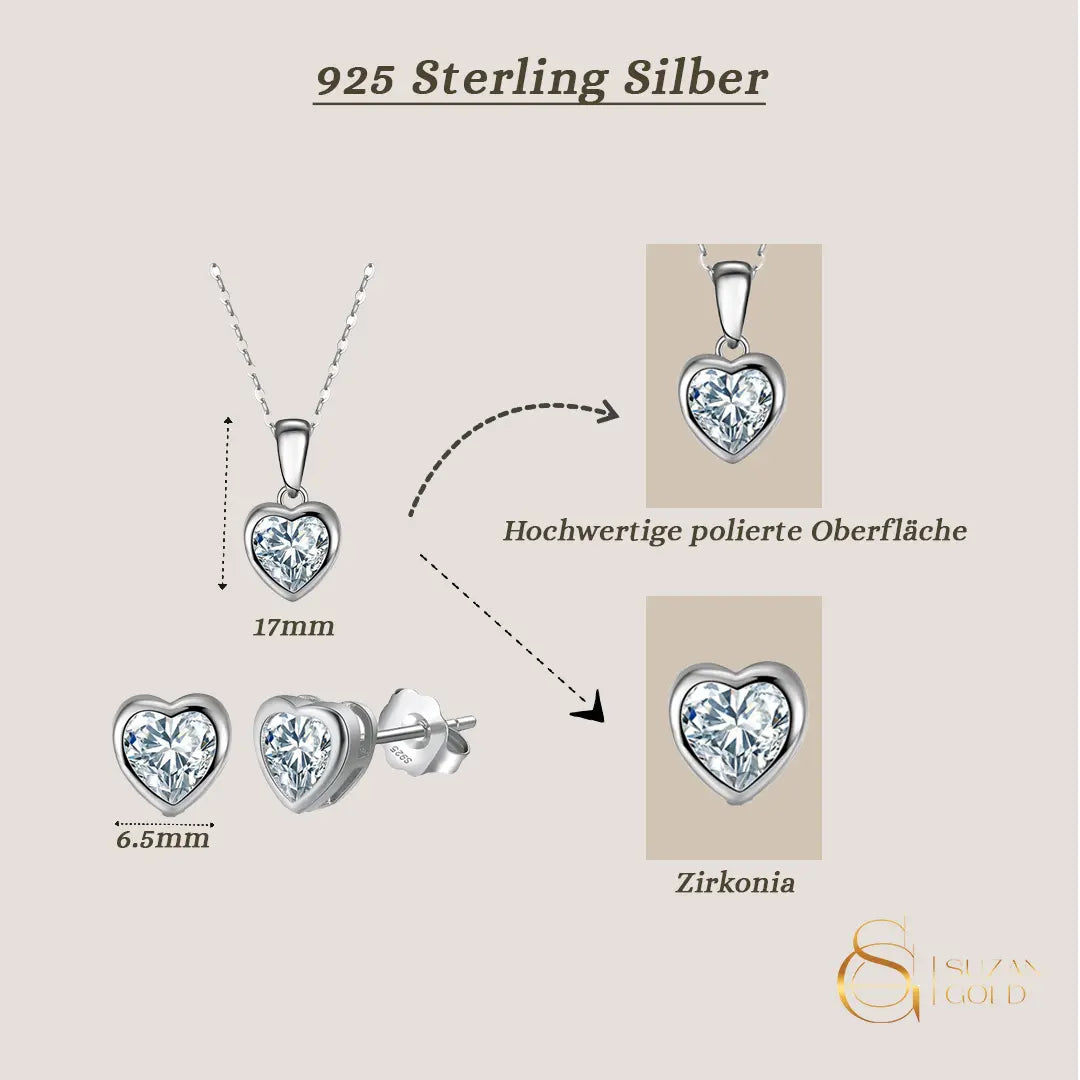 Liora Set – Herzschmuck aus 925 Silber mit Zirkonia Suzan Gold