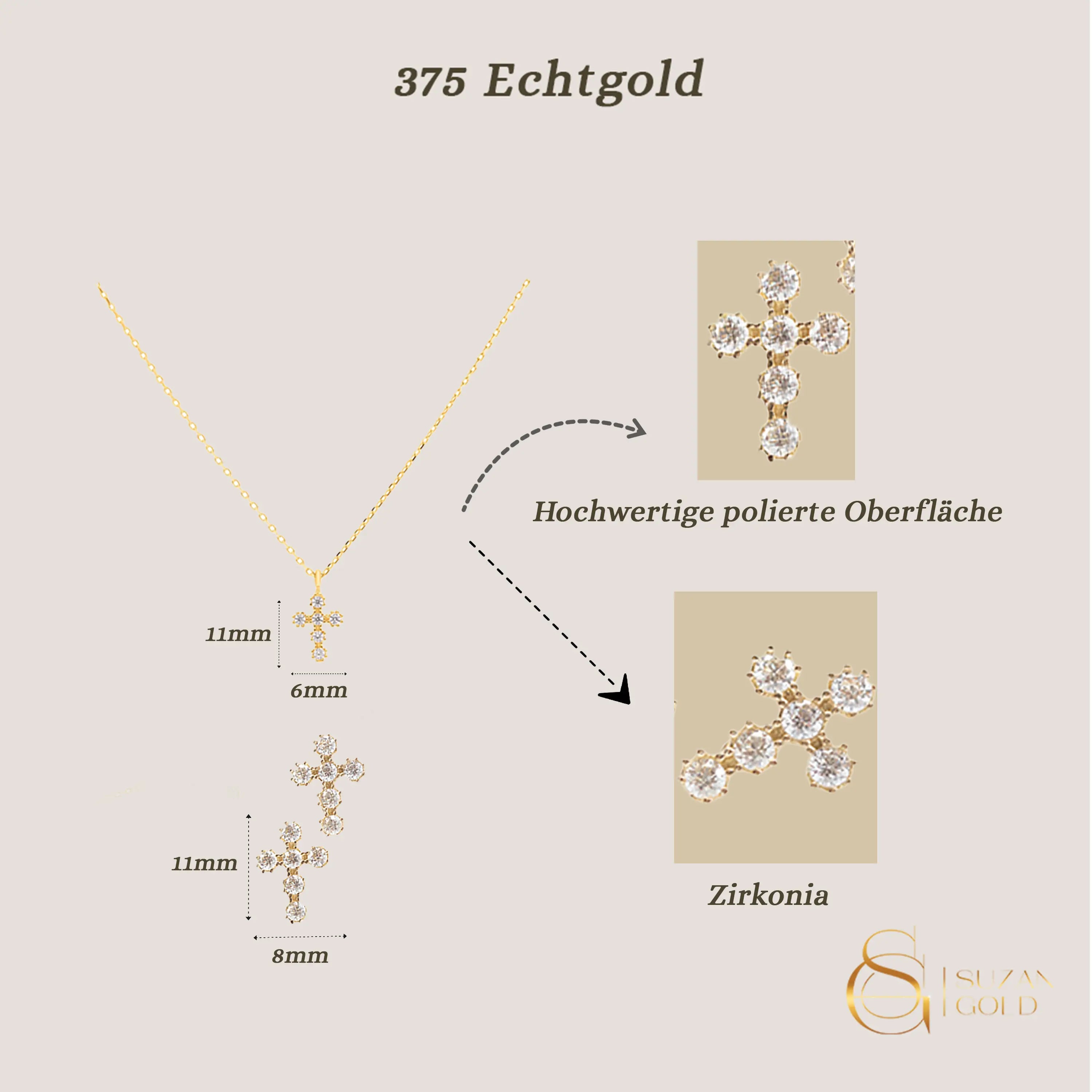 God’s Favorite – Echtgold Kreuzkette mit Zirkonia & passenden Ohrsteckern Suzan Gold