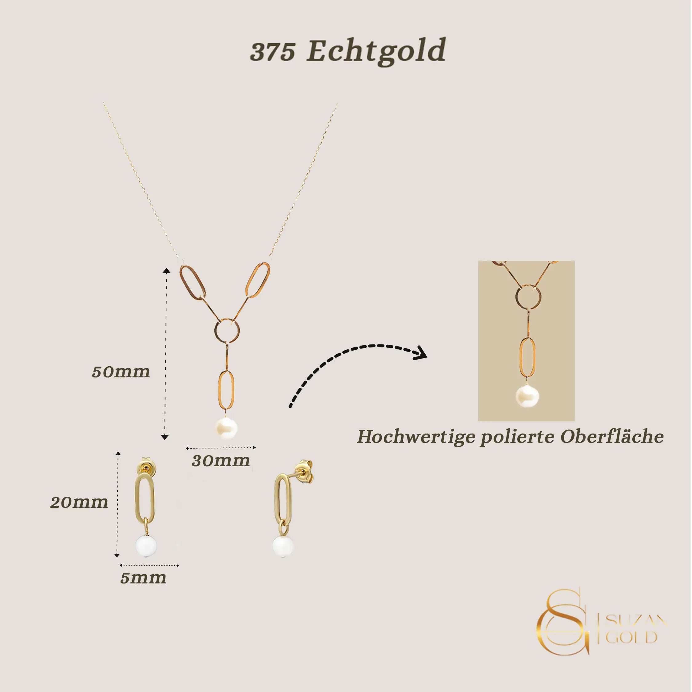 Pearl Whisper Elegance – Echtgold Kette & Ohrringe mit Süßwasserperlen Suzan Gold
