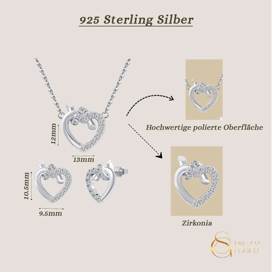 Heartlink Pure – 925 Silber Schmuckset mit Zirkonia-Herz & Knoten Suzan Gold