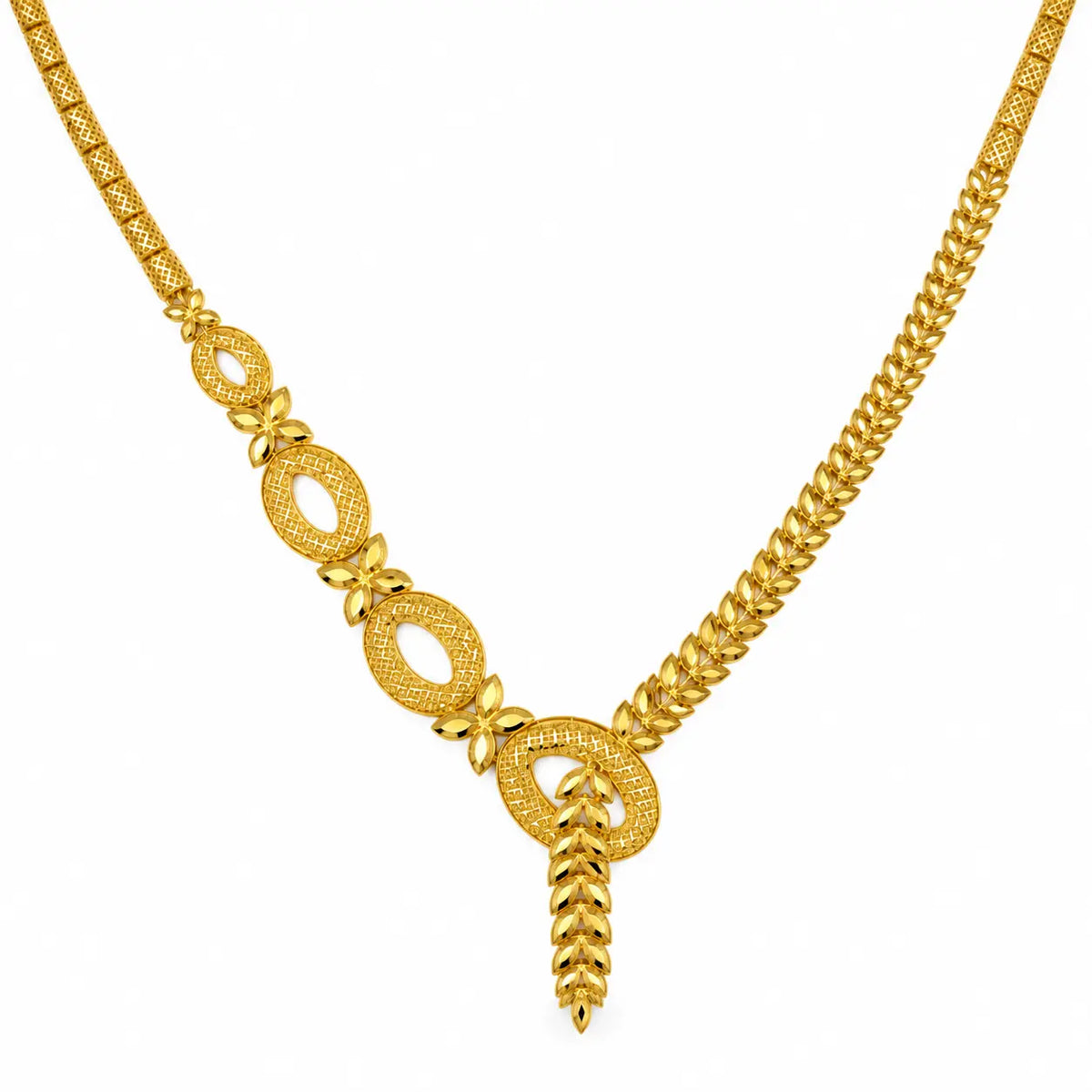 Wheat Oval – Y-Collier mit Filigran-Ovalen und Ährenkette aus 750 Gold Suzan Gold
