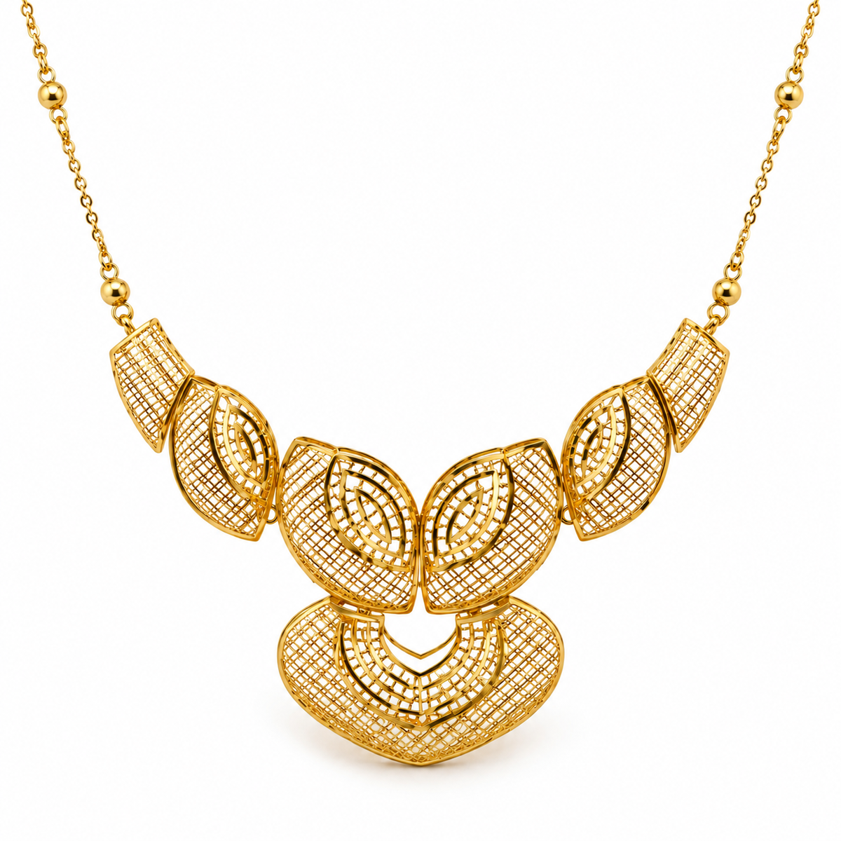 Marquise Heart Collier aus 750 Gold mit filigranen Marquise-Elementen, Herz-Anhänger und Kugelkette