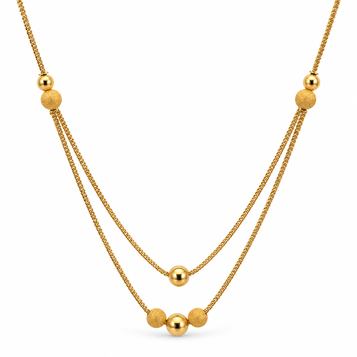 Double Strand Beads – Zweireihige Halskette mit Gold-Kugeln aus 875 Gold