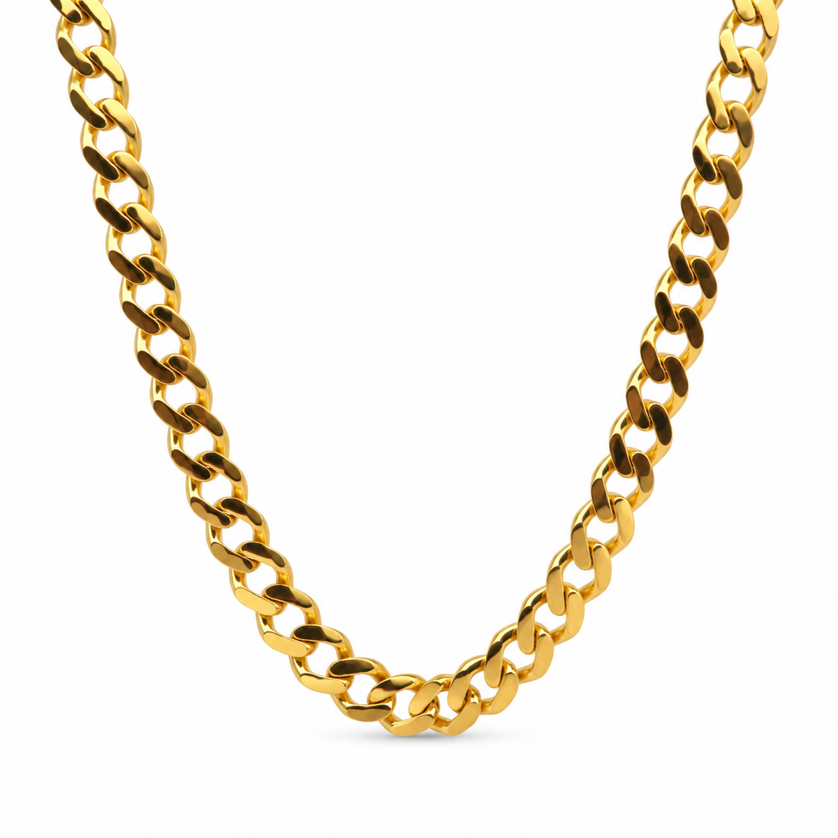 Curb Chain Panzerkette aus 875 Gold mit breiten, hochglanzpolierten Gliedern