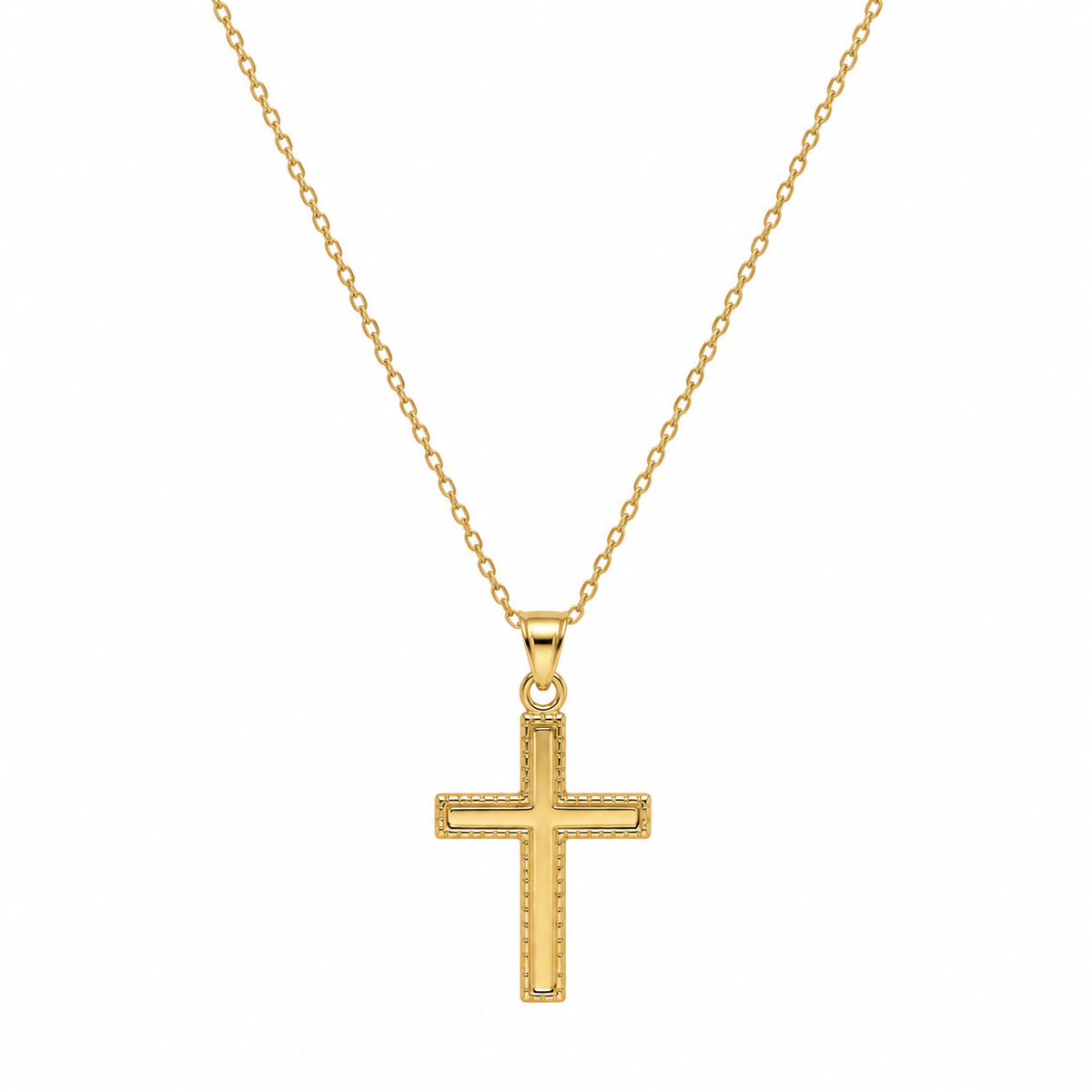 Framed Cross Halskette aus 750 Gold mit Kreuz-Anhänger mit Perlrand
