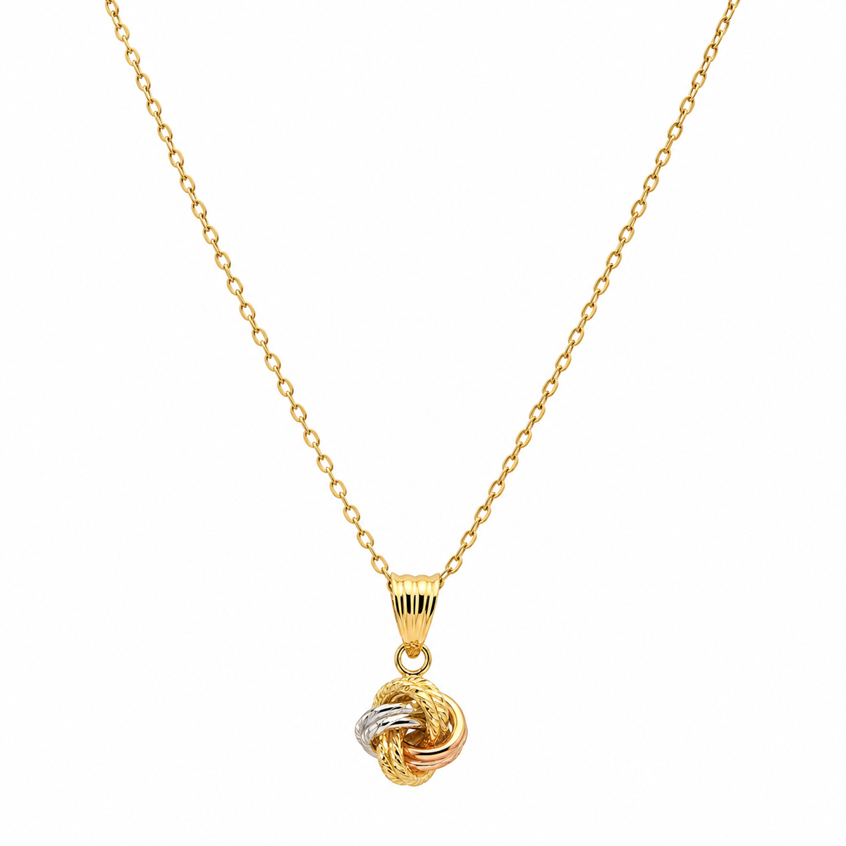 Love Knot Halskette aus 750 Gold mit Knoten-Anhänger – Tricolor