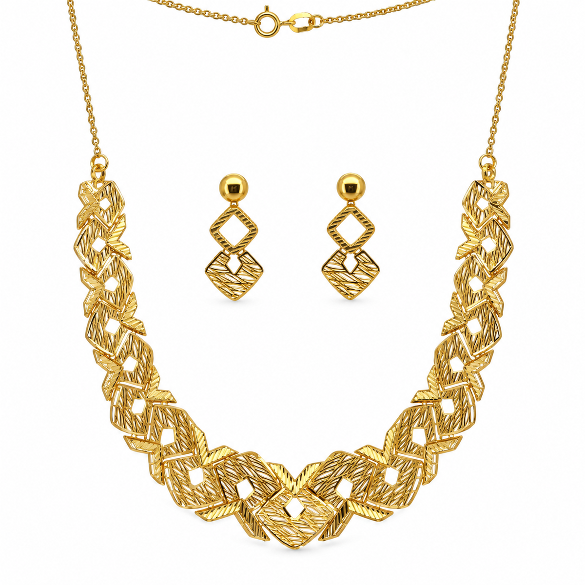 Lattice Diamond – Schmuckset mit Collier und Ohrhängern aus 750 Gold