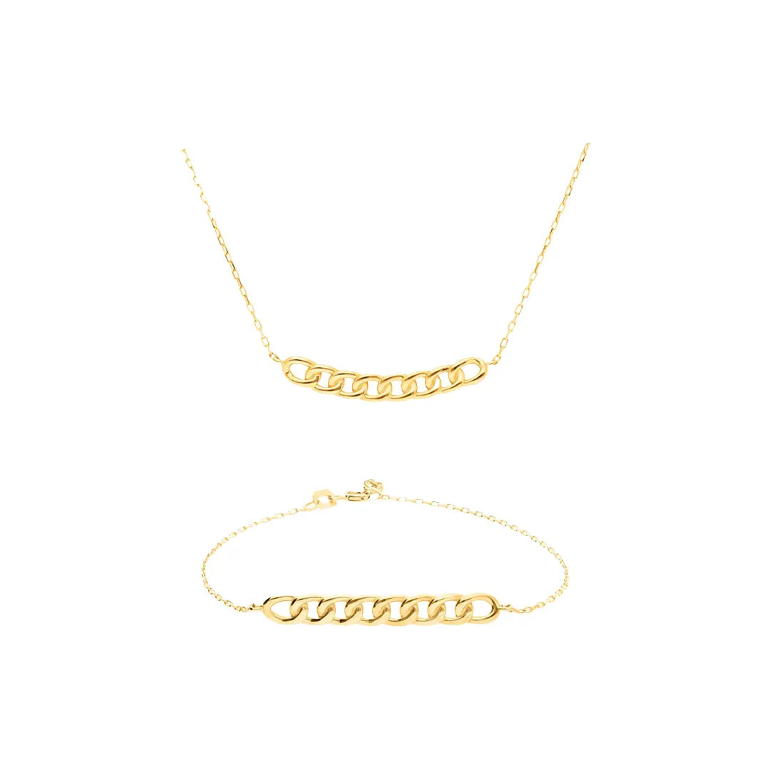 Echtgold Schmuckset aus 375 Gelbgold, filigrane Kette mit passendem Armband für Damen, eleganter zeitloser Schmuck.