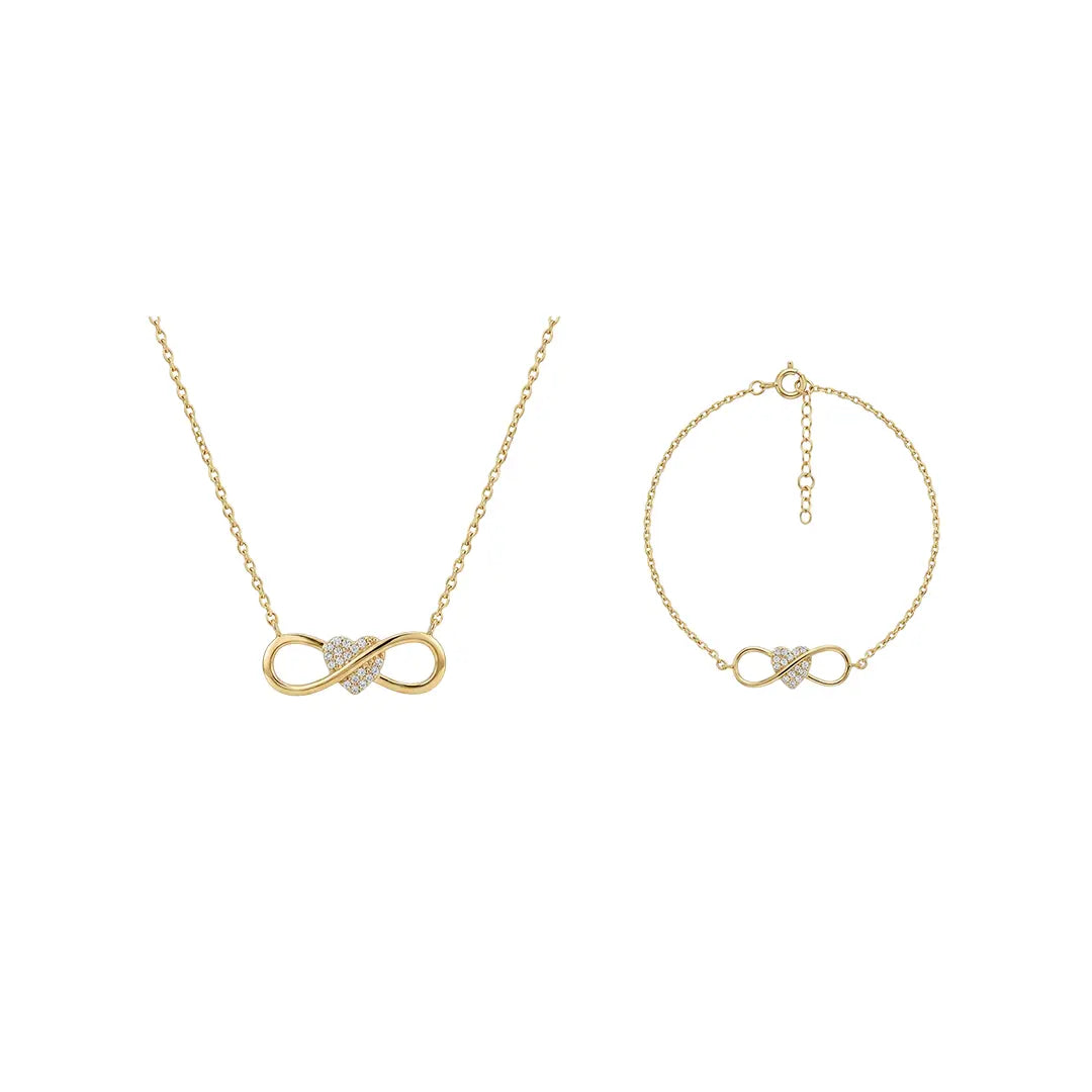 Infinitelle Heart Set aus 375 Gelbgold mit Zirkonia, filigraner Schmuck für Damen, eleganter zeitloser Klassiker.