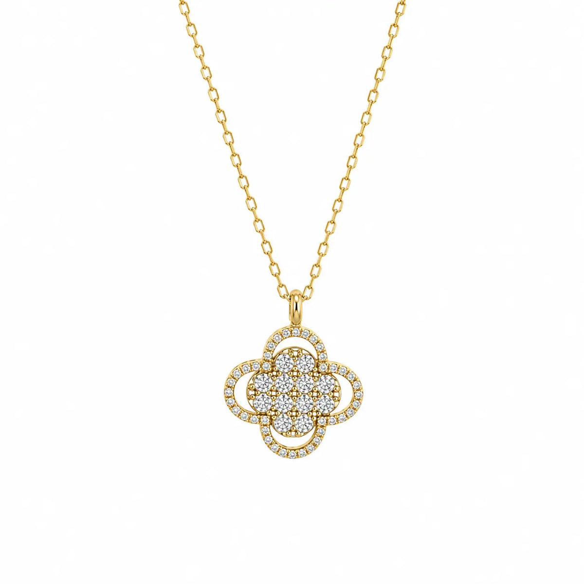 Clover Aurora – Kleeblatt-Halskette mit Zirkonia-Halo aus 585 Gold Suzan Gold