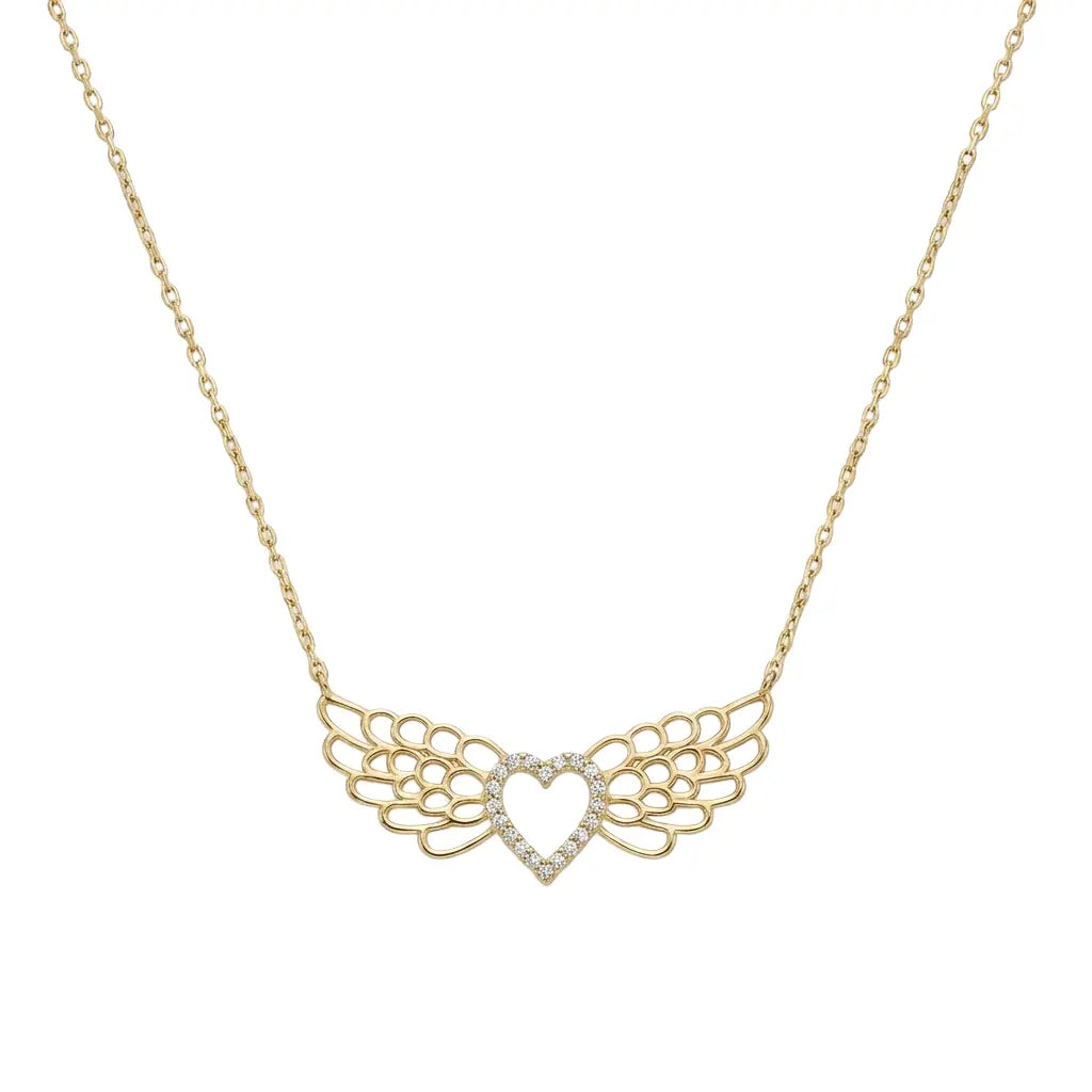 Angelique Heart – 375 Echtgold Halskette mit Flügel-Herz Anhänger & Zirkonia Suzan Gold