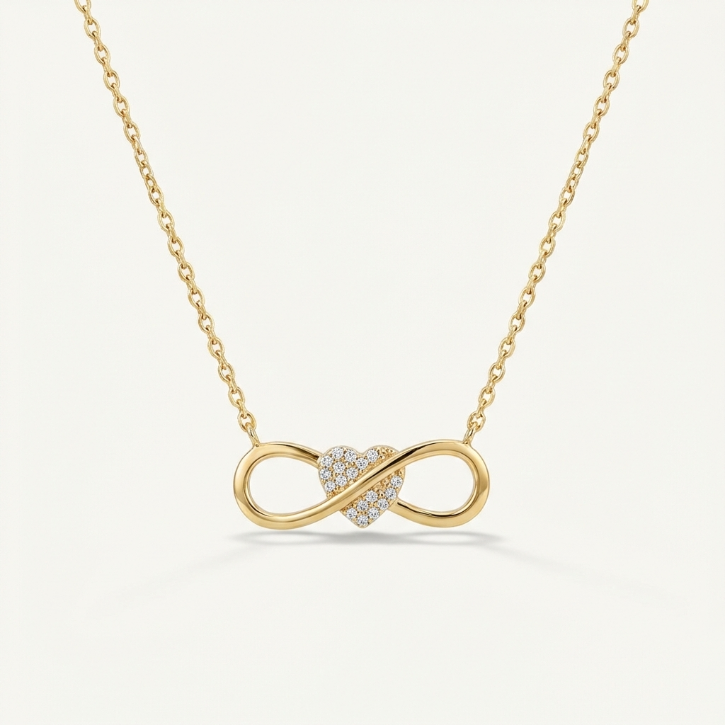 Infinity Amour – 375 Echtgold Kette mit Unendlichkeits-Herz und Zirkonia