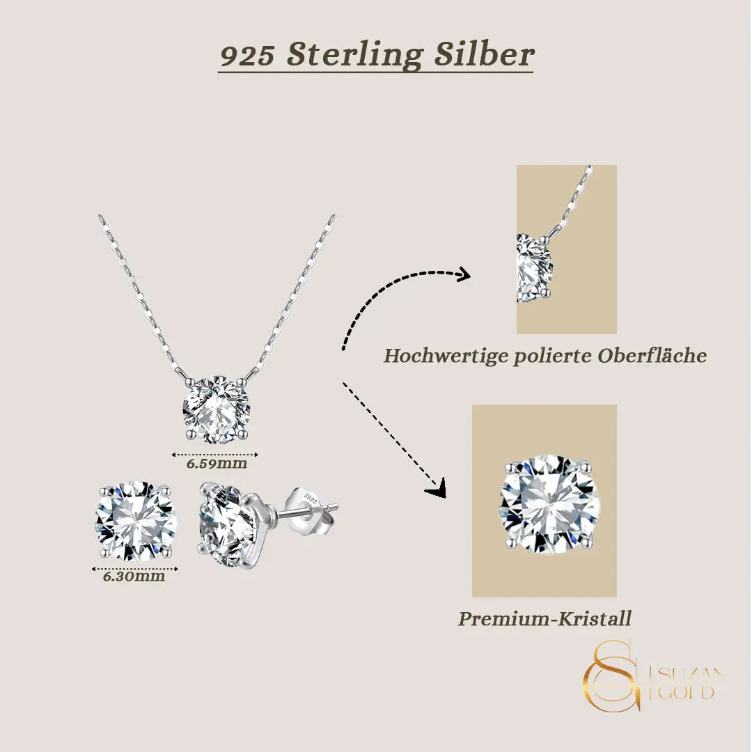 Lunara – 925 Silber Schmuckset Damen | Halskette & Ohrringe mit Zirkonia Suzan Gold