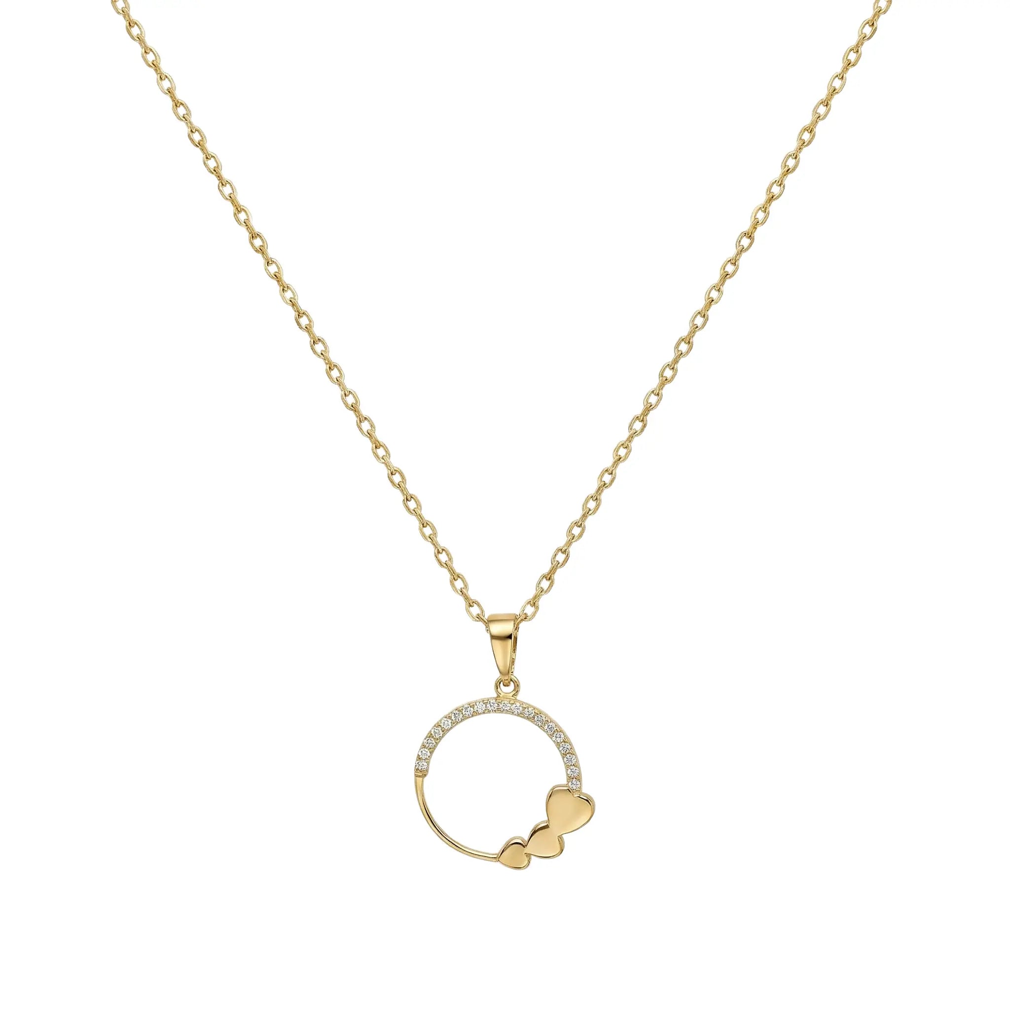 Amoria Halo – 375 Echtgold Halskette mit Herz-Kreisanhänger und Zirkonia Suzan Gold