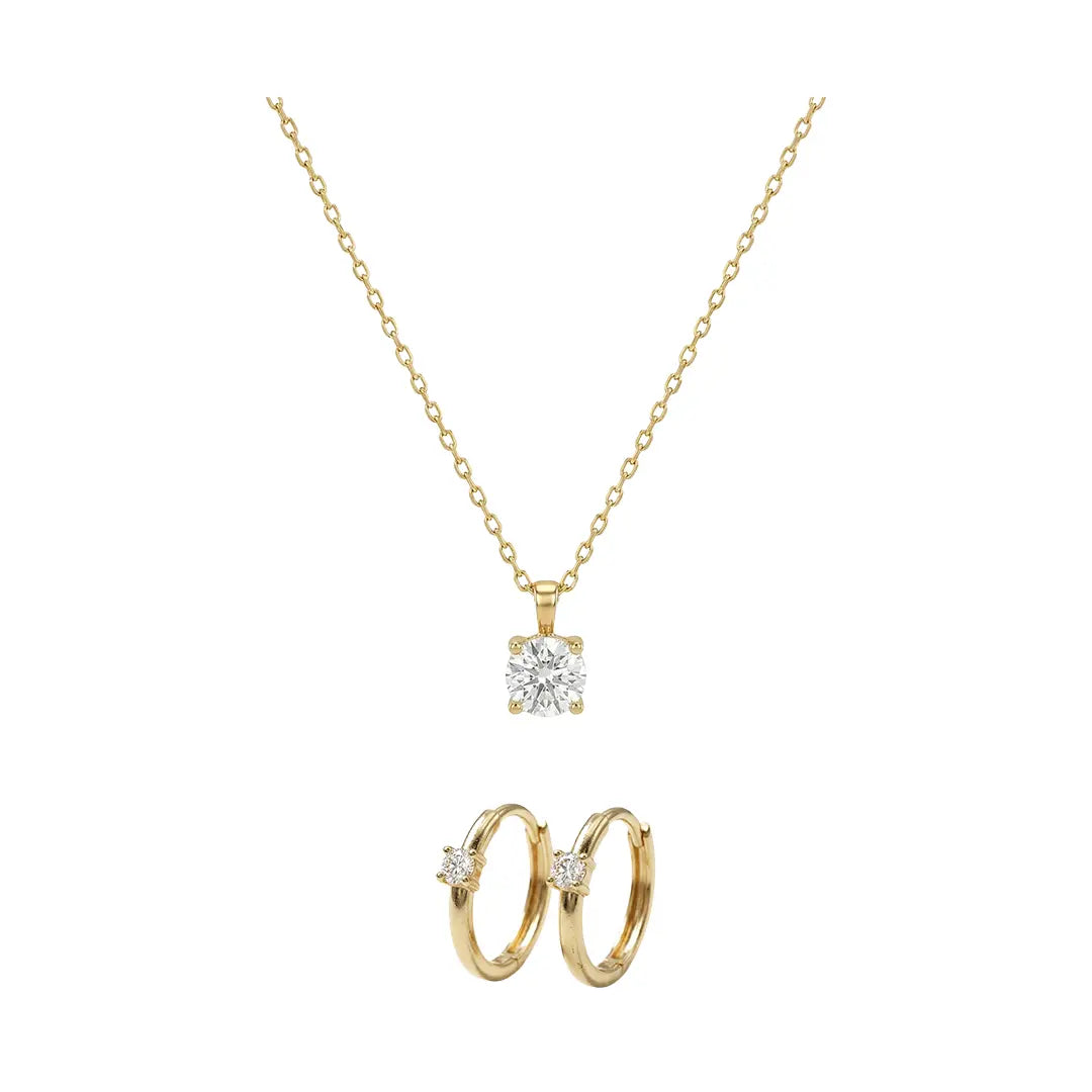 Soléa Hoop Set aus 375 Gelbgold mit Zirkonia, filigraner Schmuck für Damen, eleganter zeitloser Klassiker.