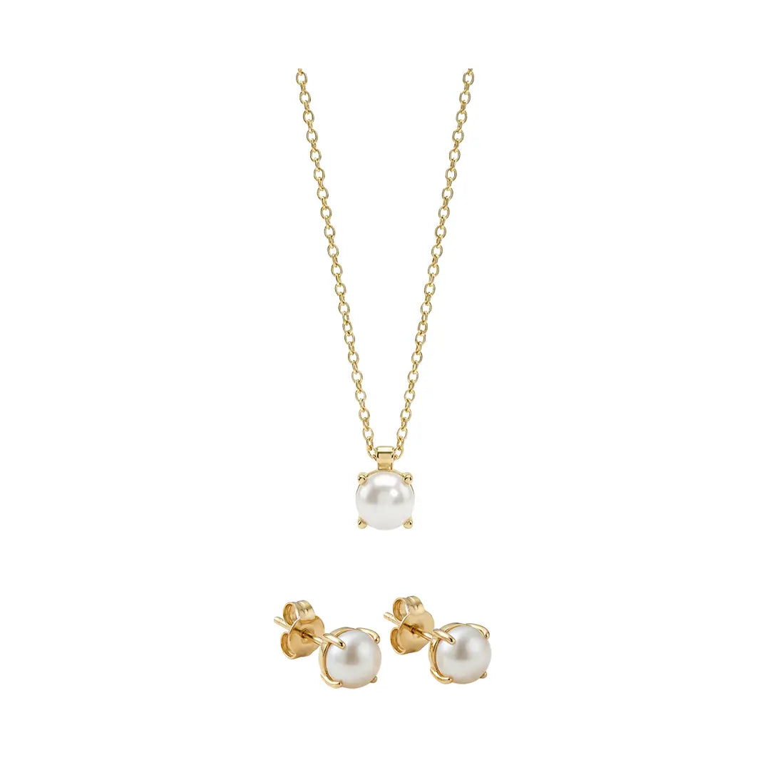 Pearlora Elegance Set aus 375 Gelbgold mit Perle, filigraner Schmuck für Damen, eleganter zeitloser Klassiker.