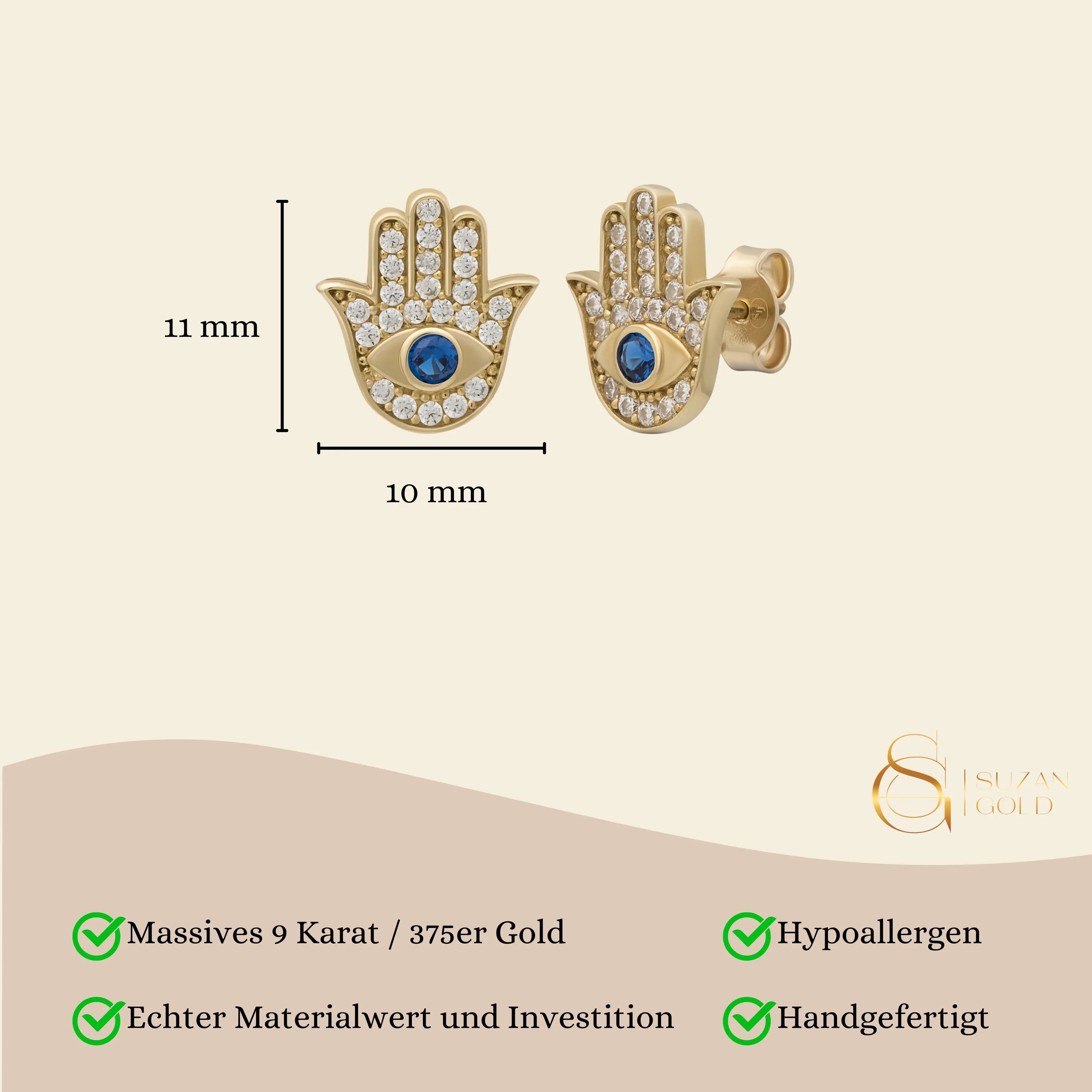Fatimas Hand Blue Stecker Suzan Gold