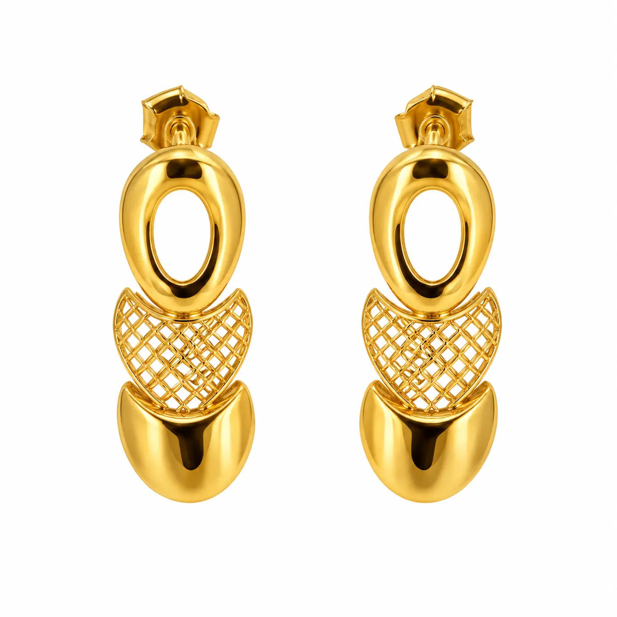 Lattice Moon – Ohrhänger mit Gitter-Element und Halbmond aus 750 Gold Suzan Gold