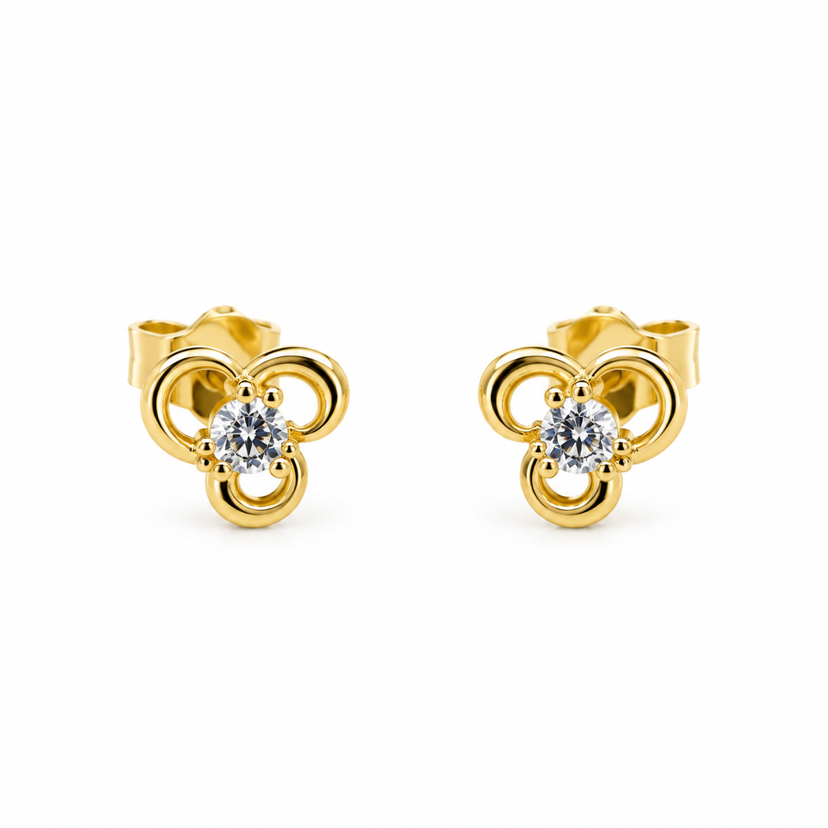 Trefoil Solitaire – Kleeblatt-Ohrstecker mit Zirkonia aus 750 Gold Suzan Gold
