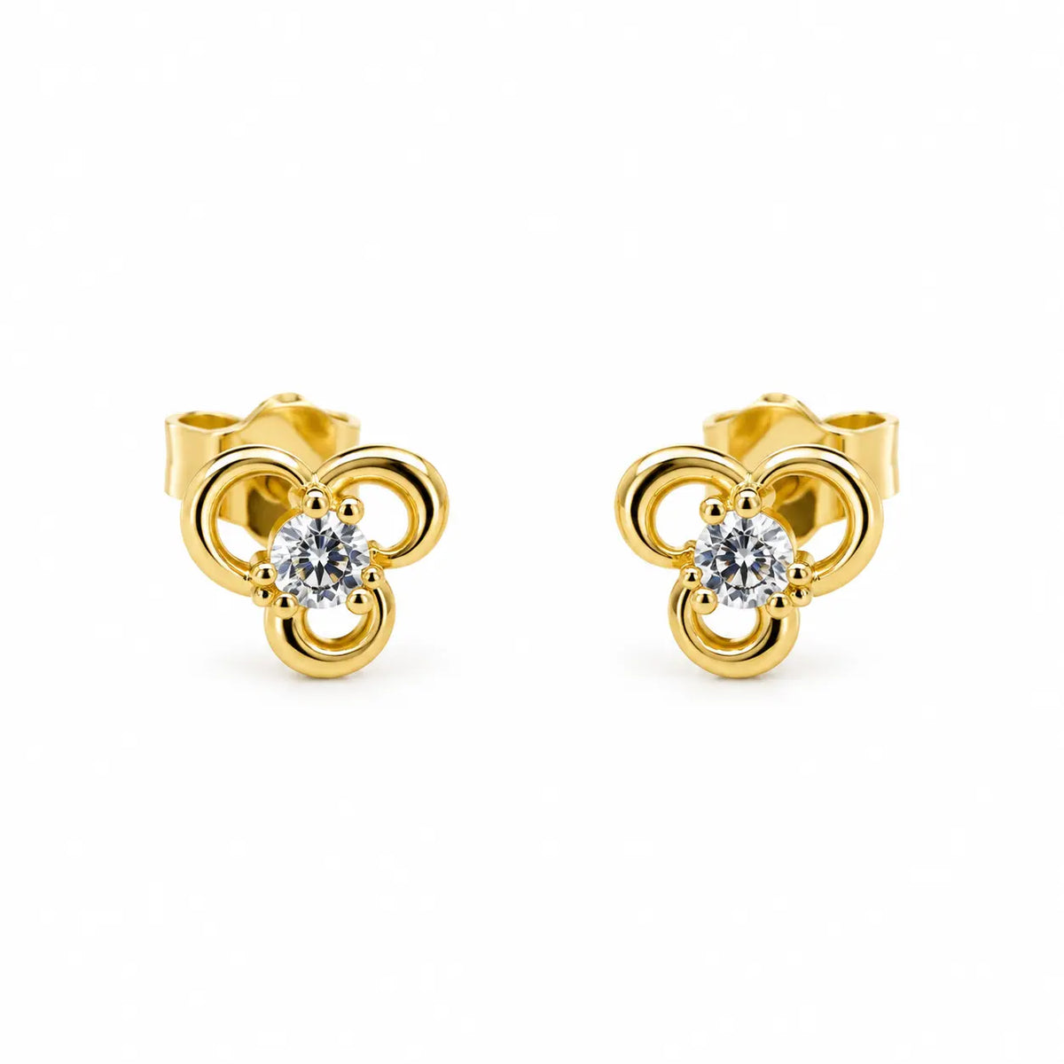 Trefoil Solitaire – Kleeblatt-Ohrstecker mit Zirkonia aus 750 Gold Suzan Gold