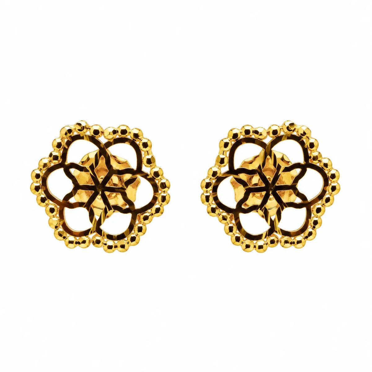 Lace Flower – Filigrane Blüten-Ohrstecker mit Perlrand aus 750 Gold Suzan Gold