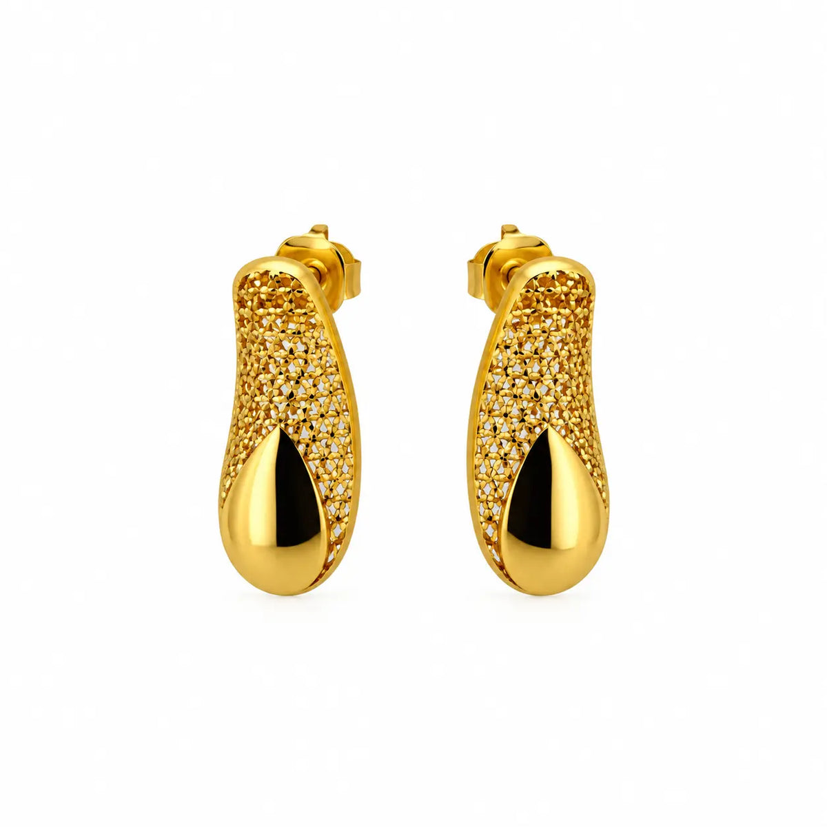 Glossy Teardrop – Tropfen-Ohrstecker mit Filigran und Glanz-Detail aus 750 Gold Suzan Gold