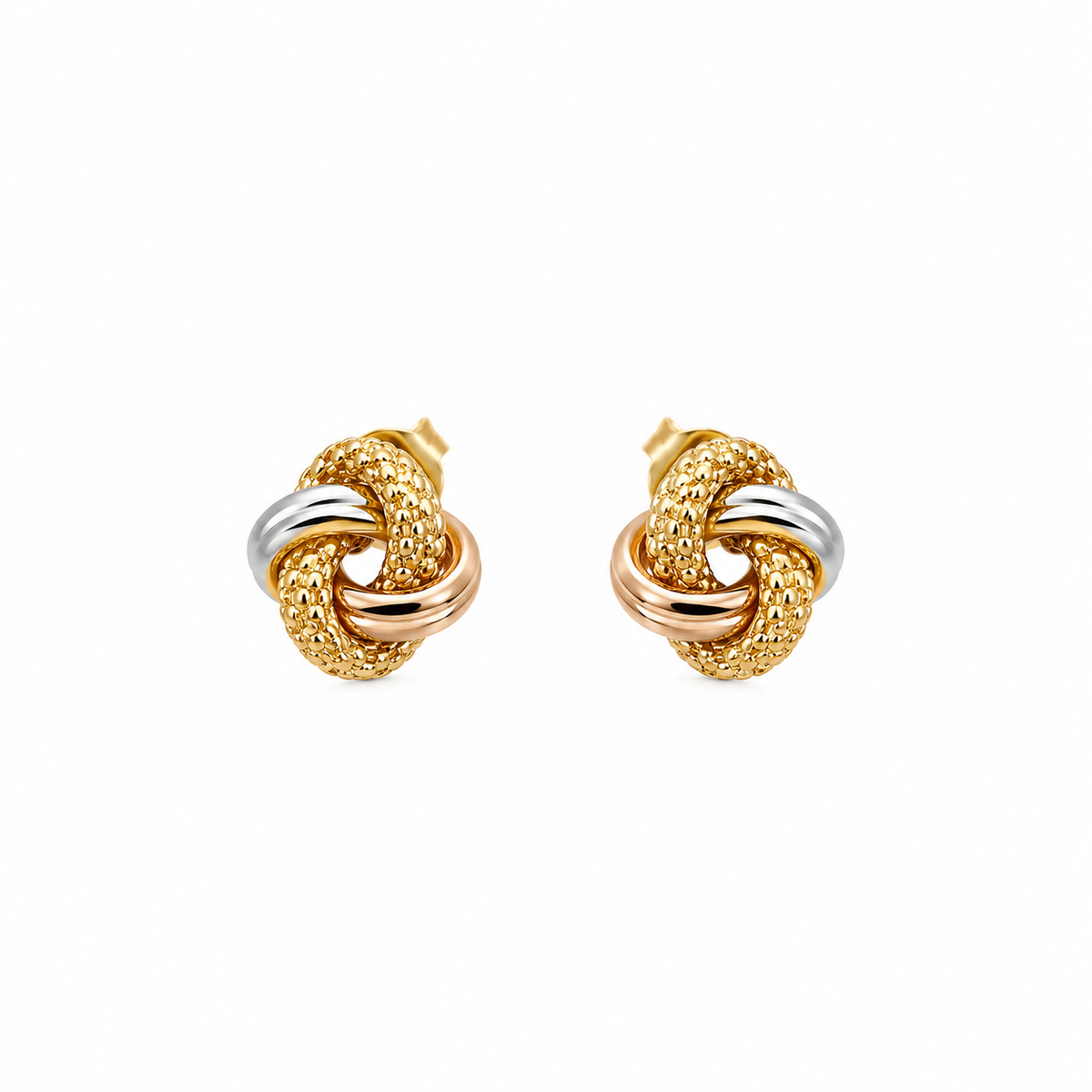 Love Knot Ohrstecker aus 750 Gold im Knoten-Design – Tricolor