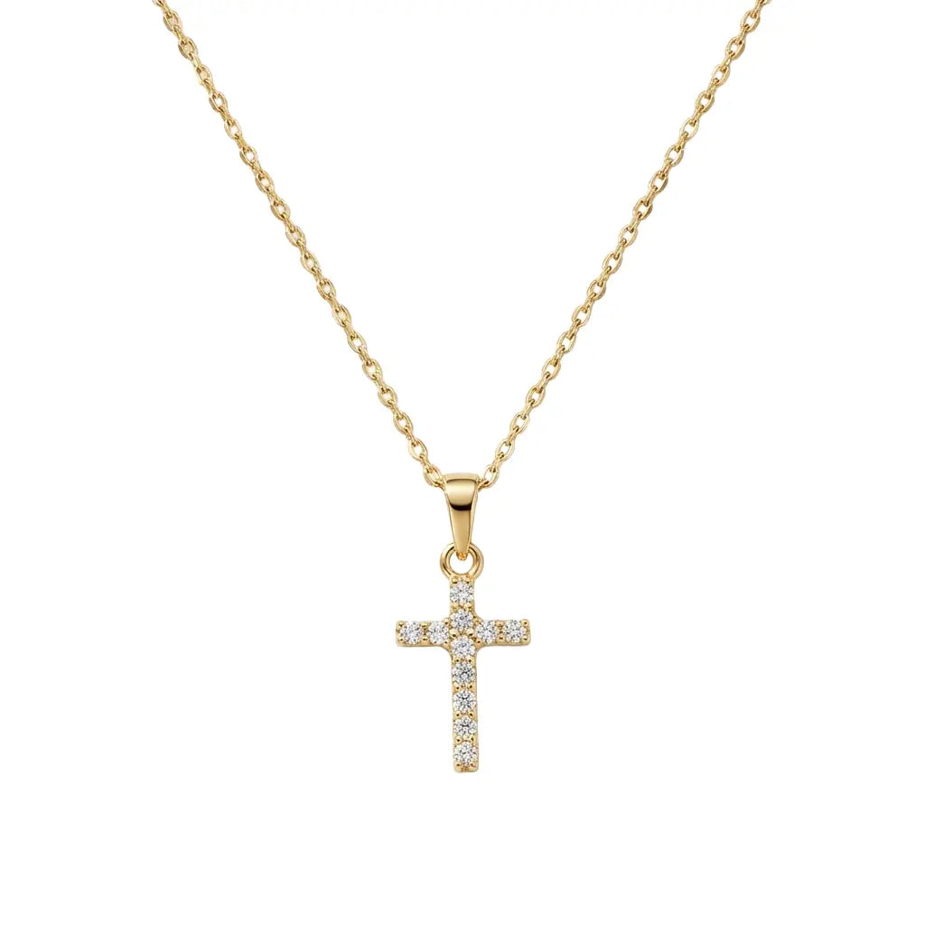 Lumicross Grace – 375 Echtgold Halskette mit Kreuzanhänger und Zirkonia Suzan Gold