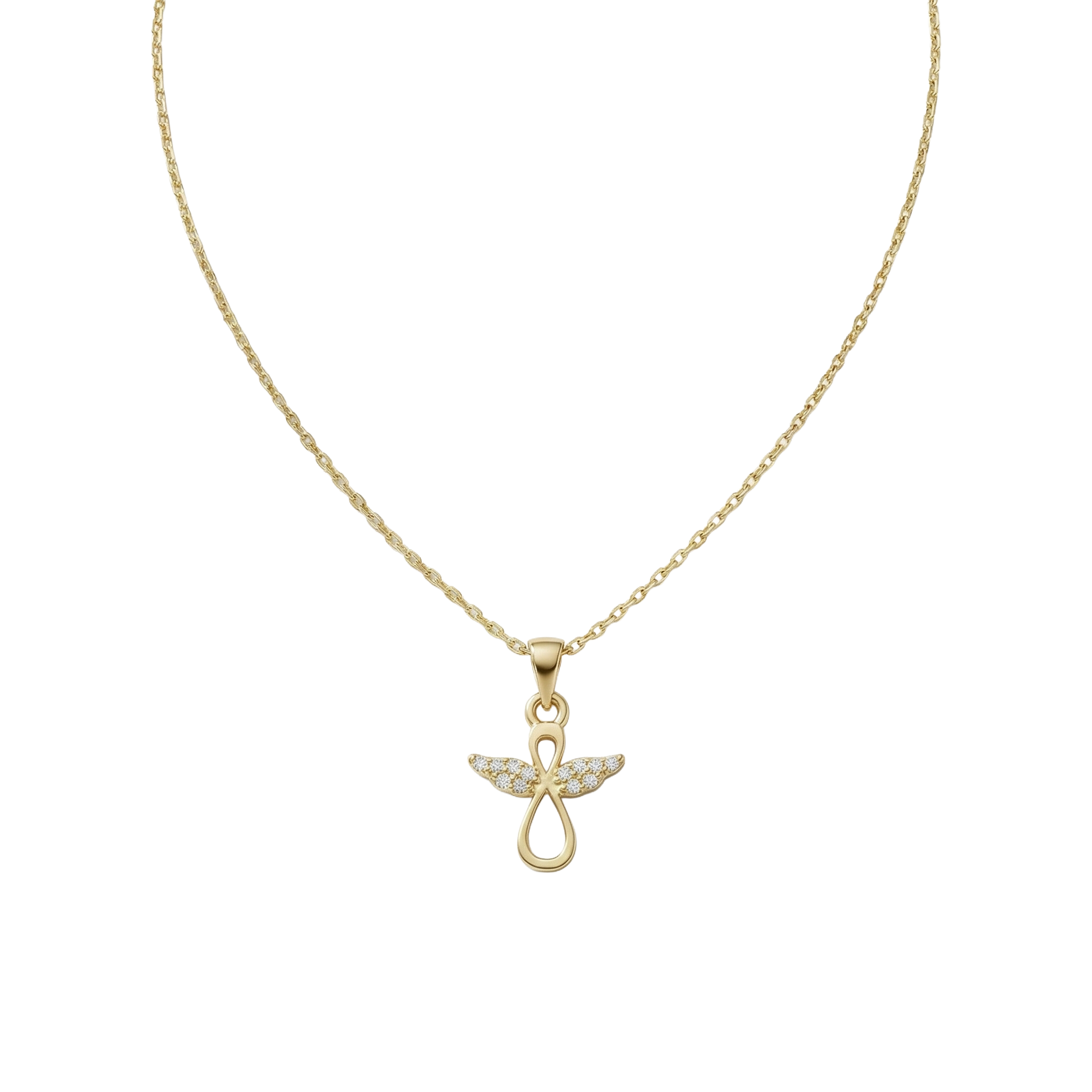 Angelica Infinity – 375 Echtgold Kette mit Engelsflügel-Unendlichkeitsanhänger