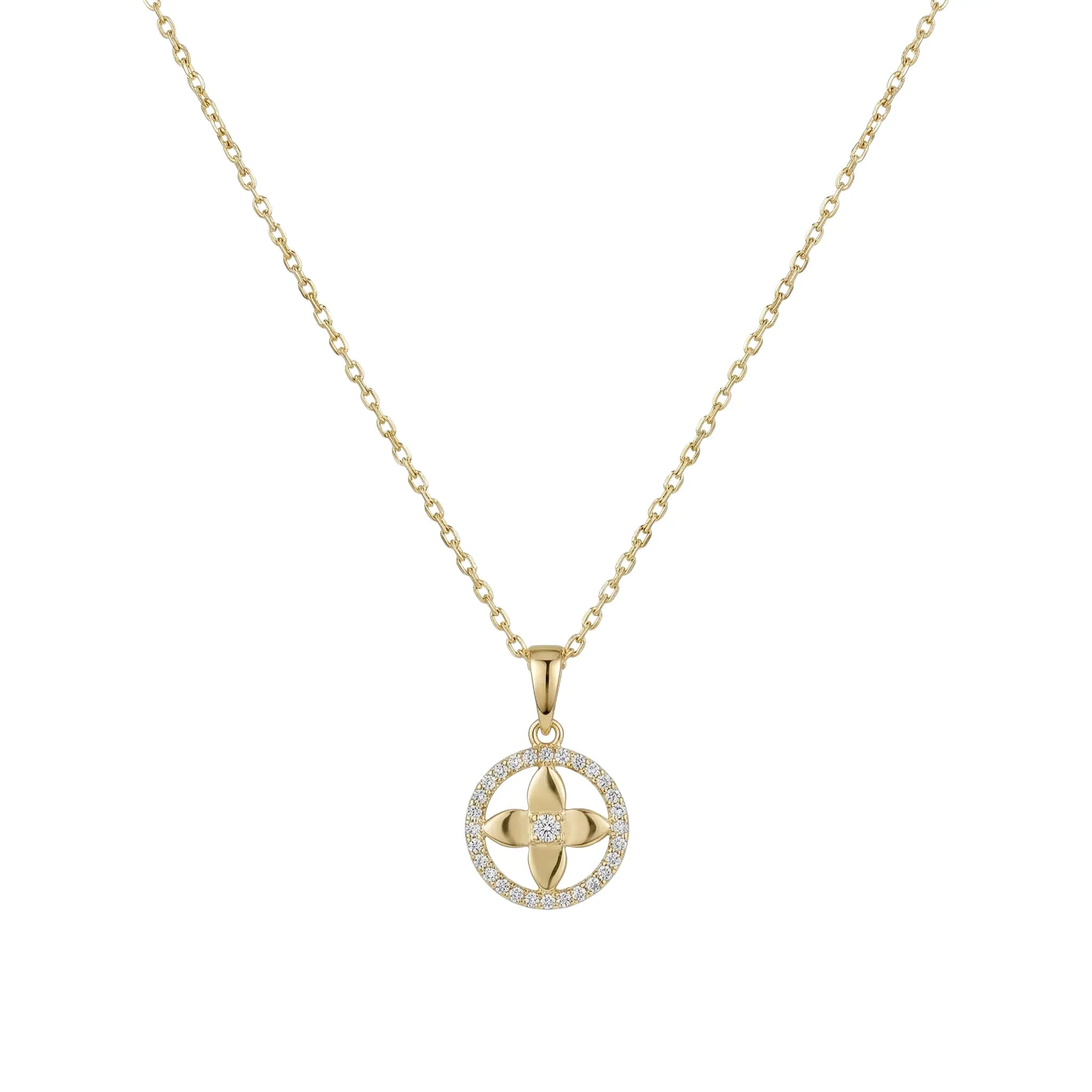 Cloverion Halo – 375 Echtgold Halskette mit Kleeblatt & Zirkonia-Rahmen Suzan Gold