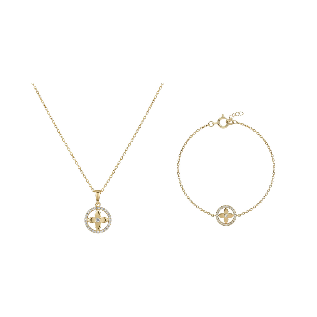 Crucelle Star Circle Set – 375 Echtgold Schmuckset mit Stern Kreis Halskette & Armband