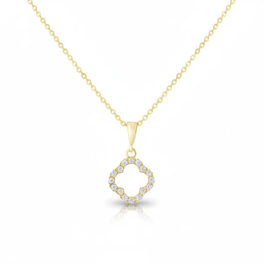 Lioréa Quatre – 375 Echtgold Halskette mit offenem Kleeblatt Zirkonia Anhänger Suzan Gold
