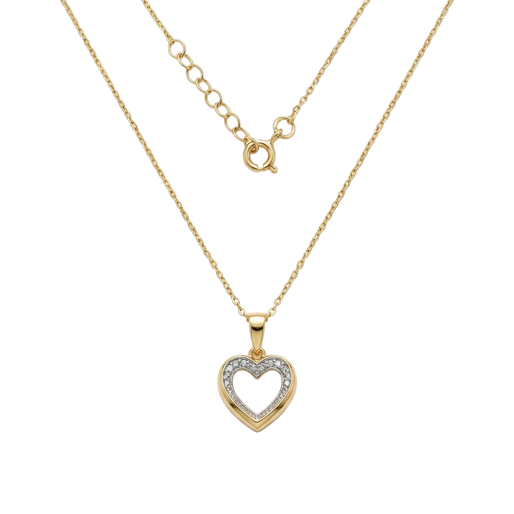 Amoréa Halo – 375 Echtgold Halskette mit offenem Herz & Zirkonia