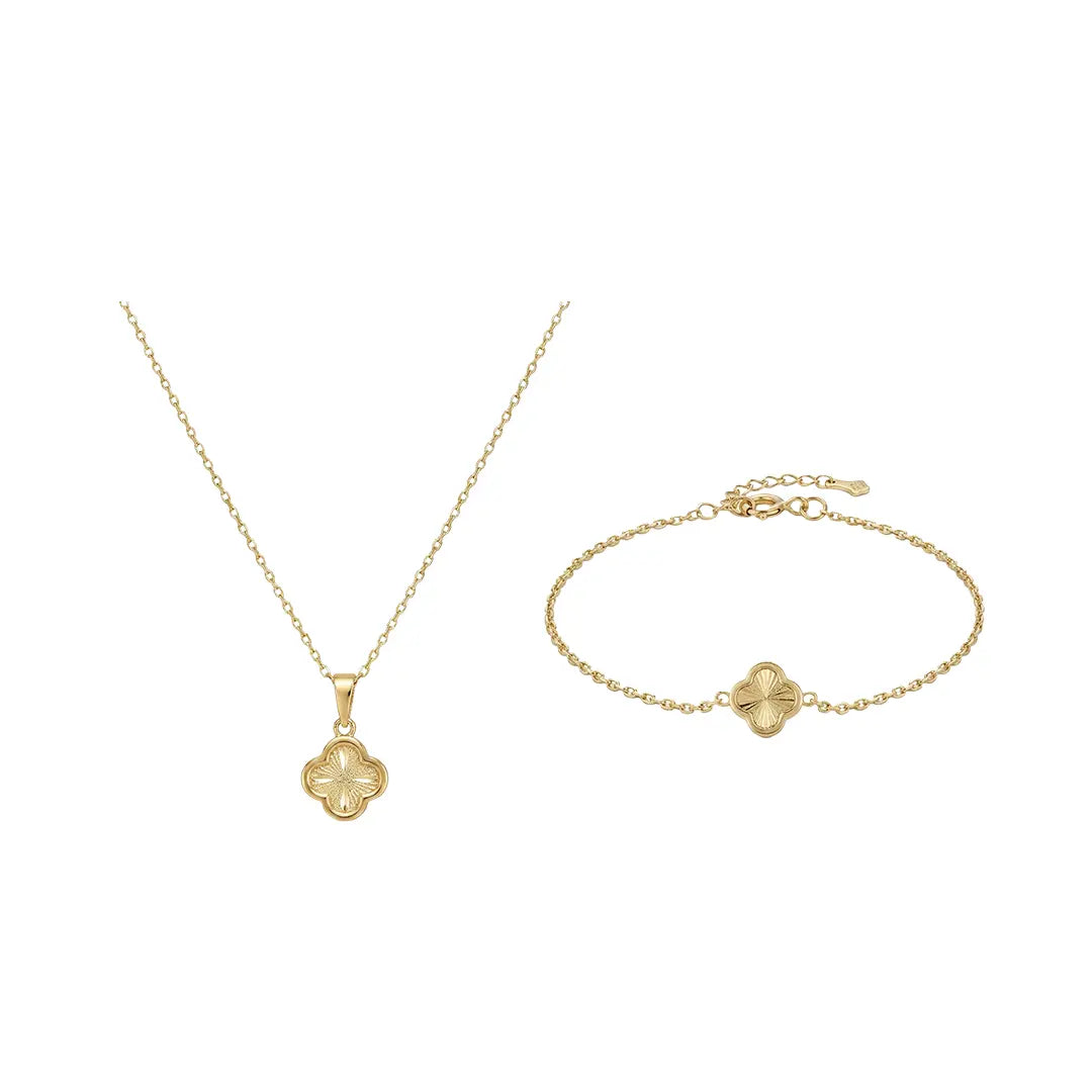 Crucelle Clover Classic Set aus 375 Gelbgold, filigraner Schmuck für Damen, eleganter zeitloser Klassiker.