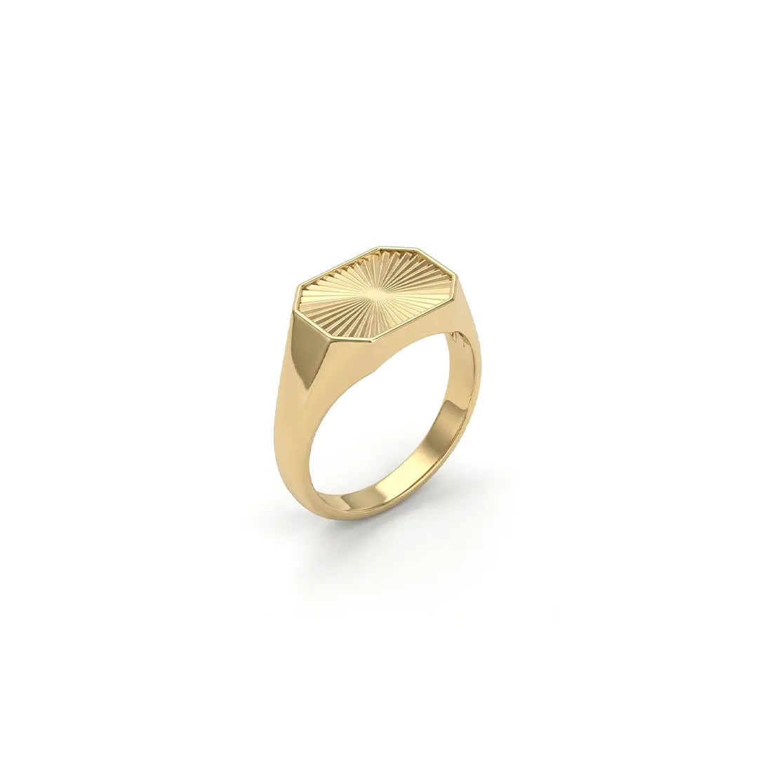 Solarius Crest Ring aus 375 Gelbgold, filigraner Schmuck für Damen, eleganter zeitloser Klassiker.