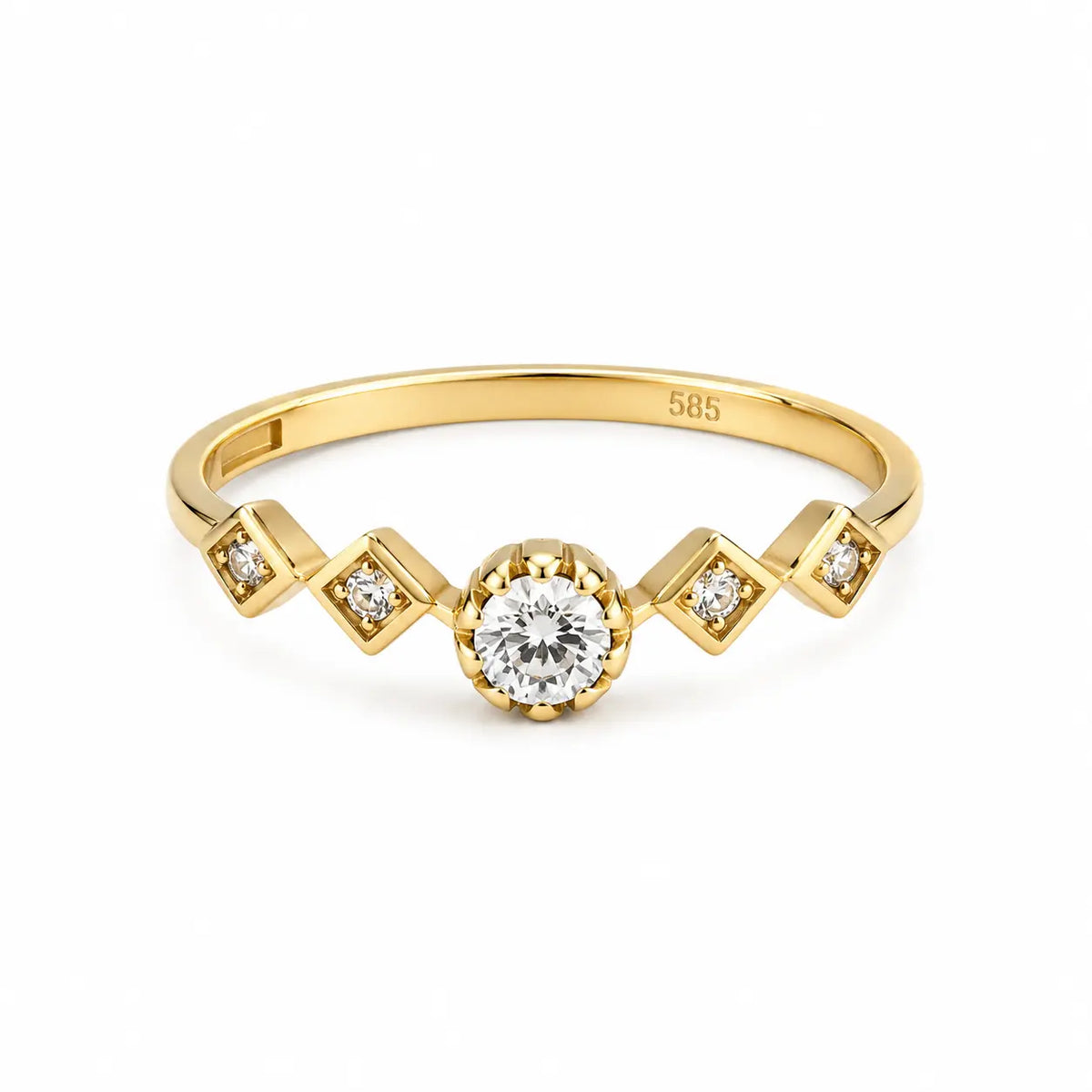Kite Halo – Ring mit rundem Zirkonia und Kite-Akzenten aus 585 Gold Suzan Gold