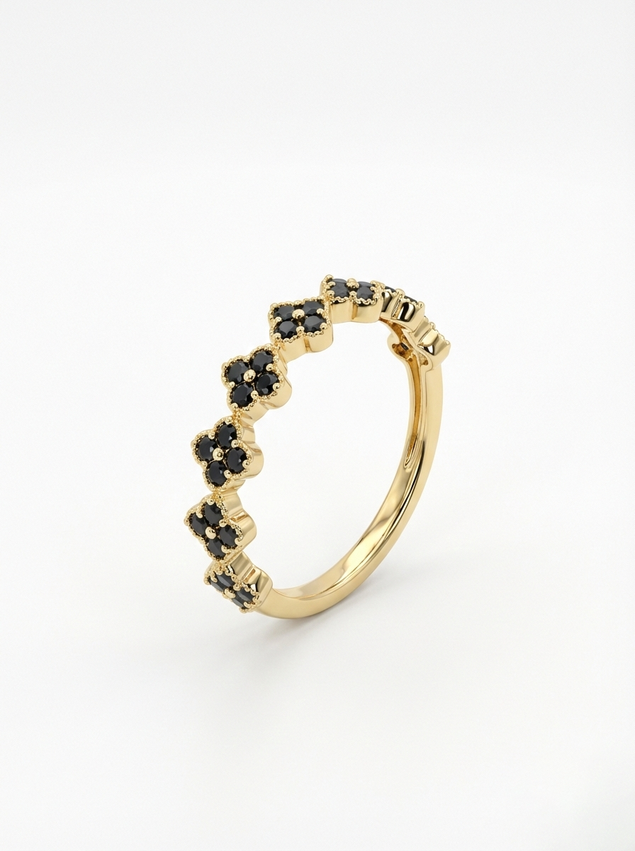 Noir Clover – 375 Echtgold Ring mit schwarzen Zirkonia