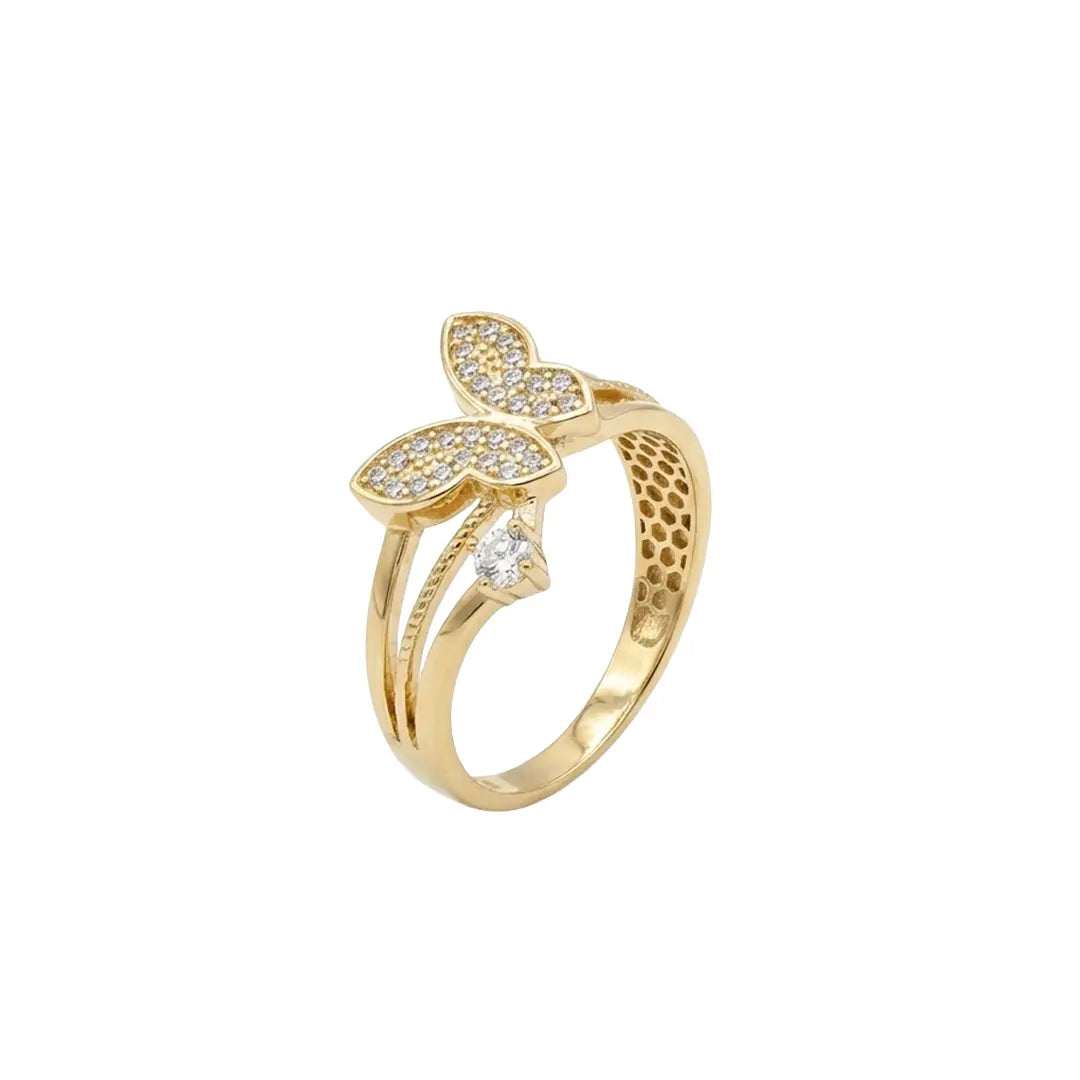 Butterflya Spark Ring aus 375 Gelbgold mit Zirkonia, filigraner Schmuck für Damen, eleganter zeitloser Klassiker.