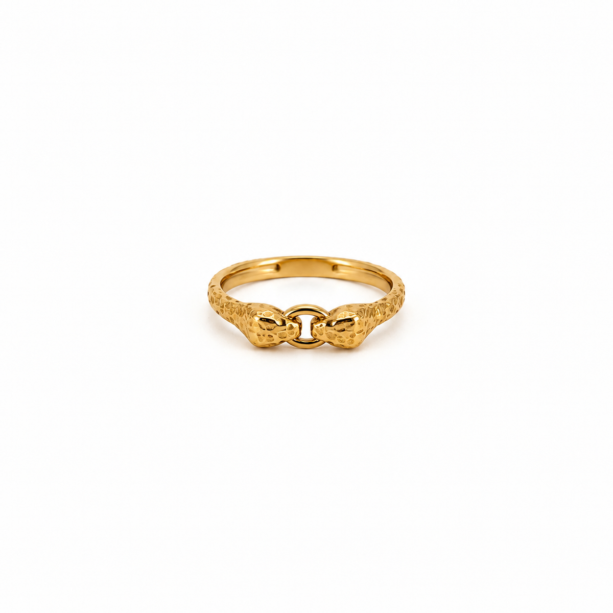 Twin Link Ring aus 750 Gold mit strukturierten Enden und Ringglied