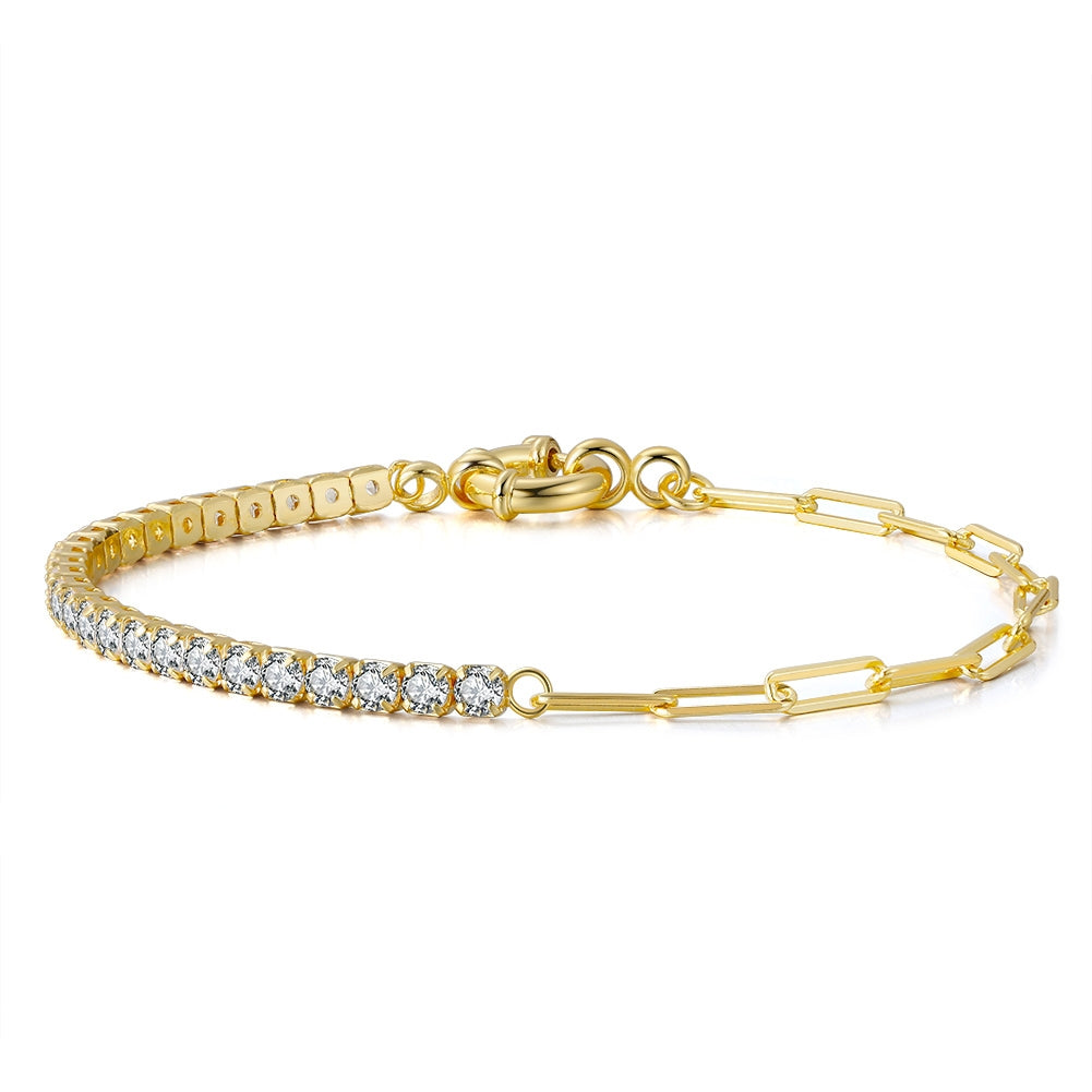 Lumispark – 925 Silber Tennisarmband mit Zirkonia & Paperclip-Kette, elegant & modern