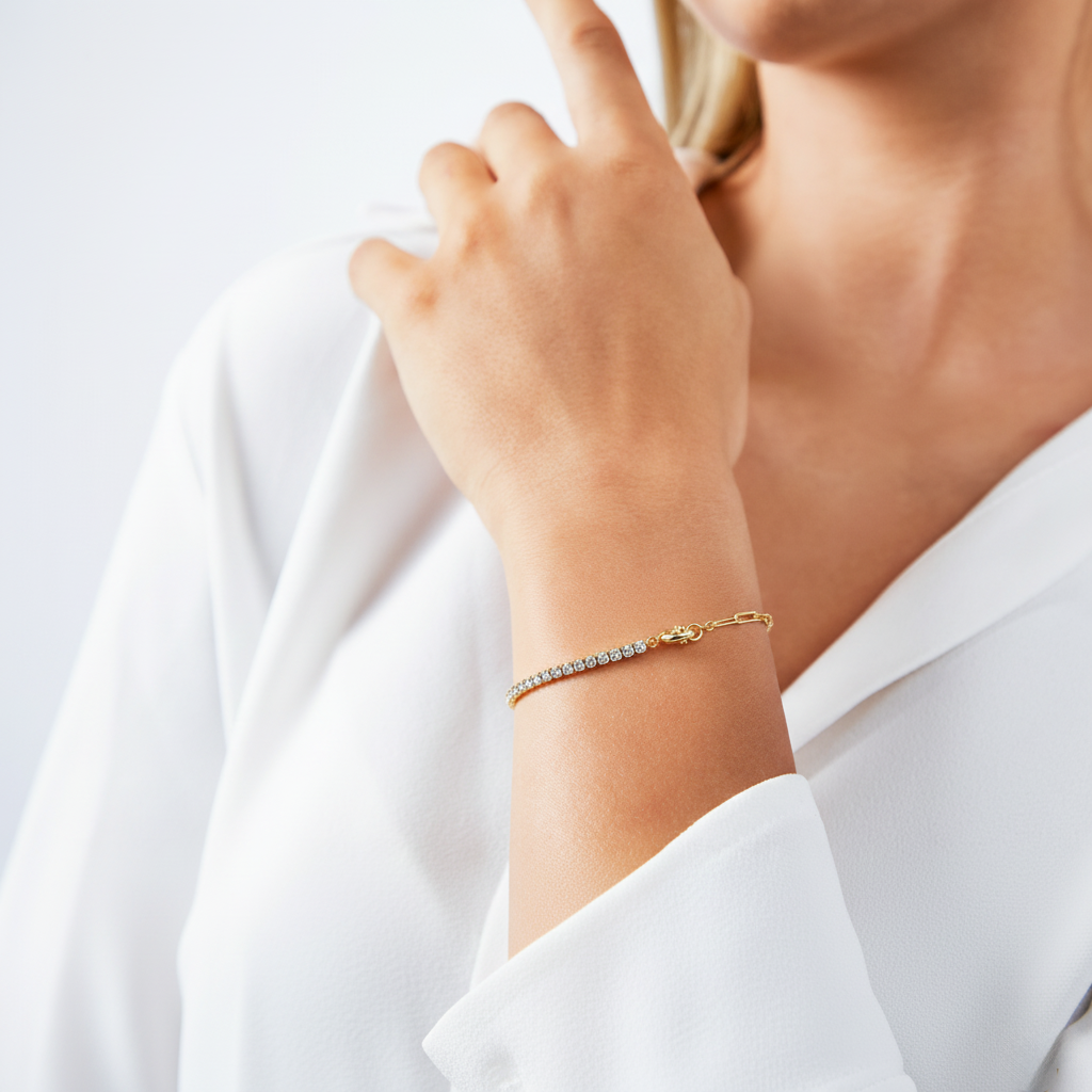 Lumispark – 925 Silber Tennisarmband mit Zirkonia & Paperclip-Kette, elegant & modern