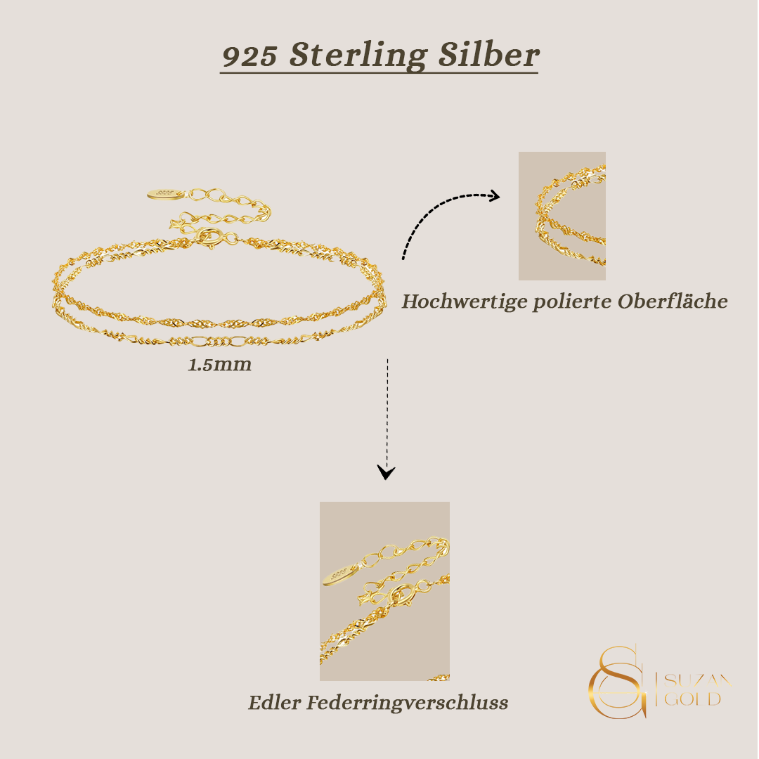 TwistGlow – Zweireihiges Armband aus 925 Silber, filigran & glänzend