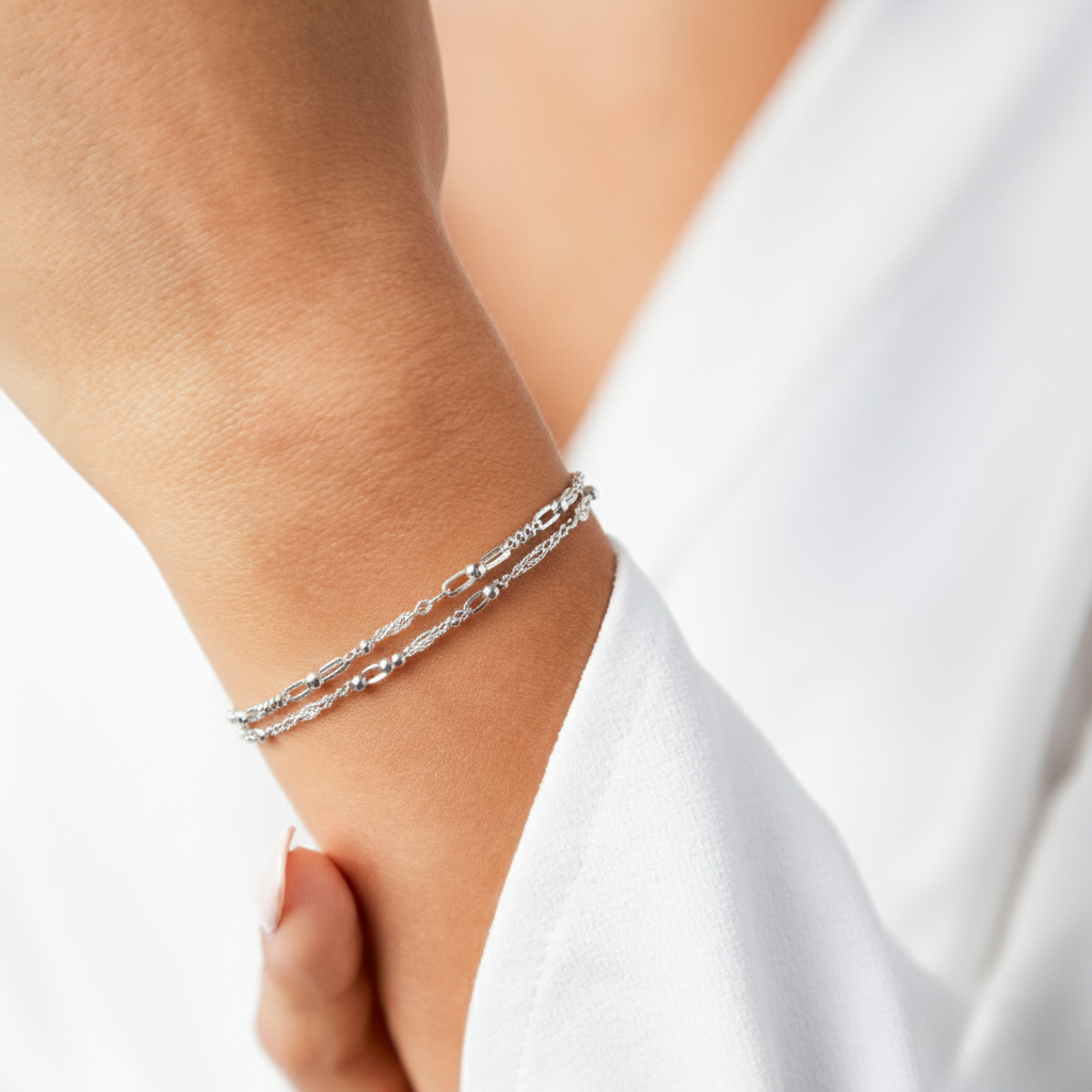 TwistGlow – Zweireihiges Armband aus 925 Silber, filigran & glänzend