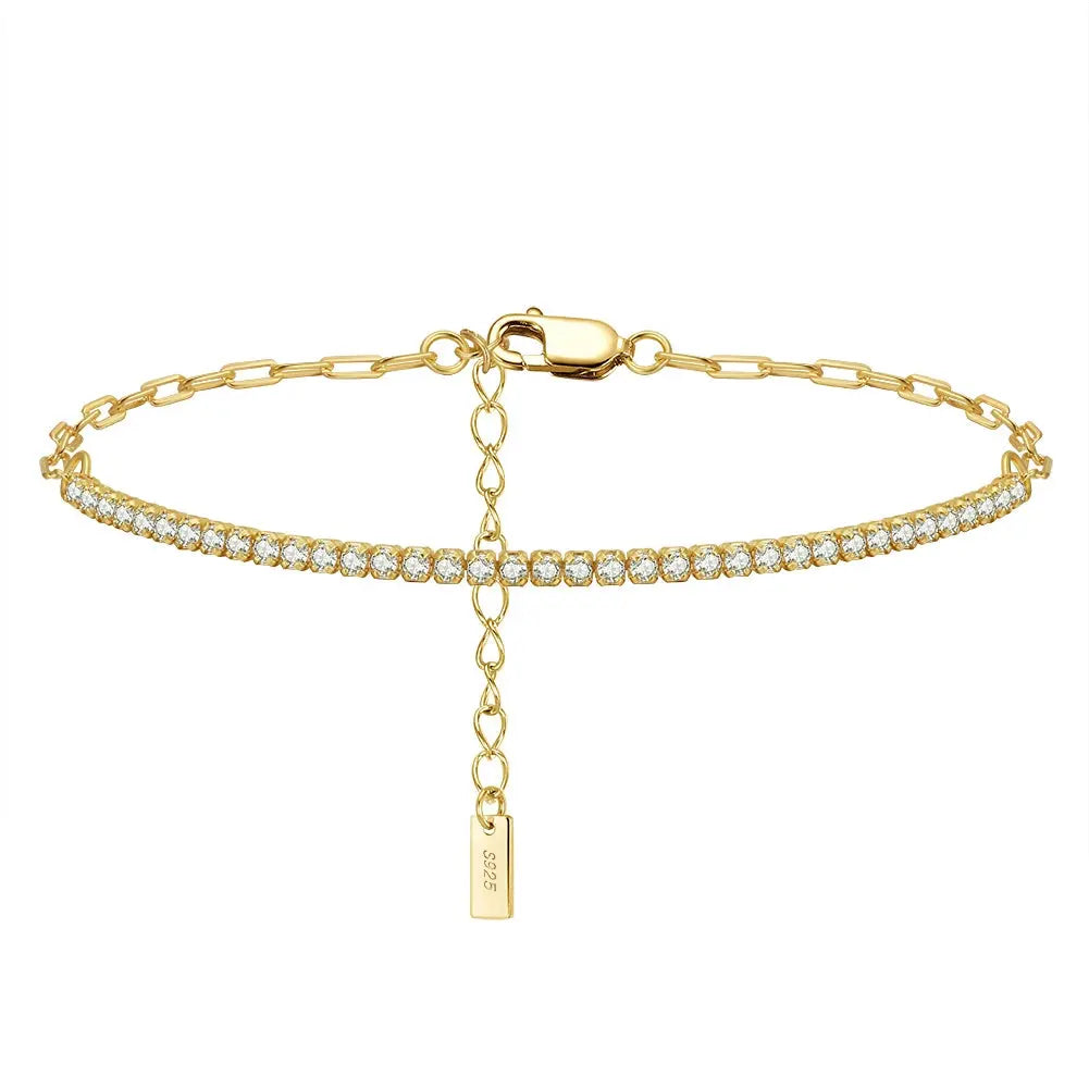 Glimmence – 925 Silber Armband mit Tennisdesign & Paperclip-Kette Suzan Gold