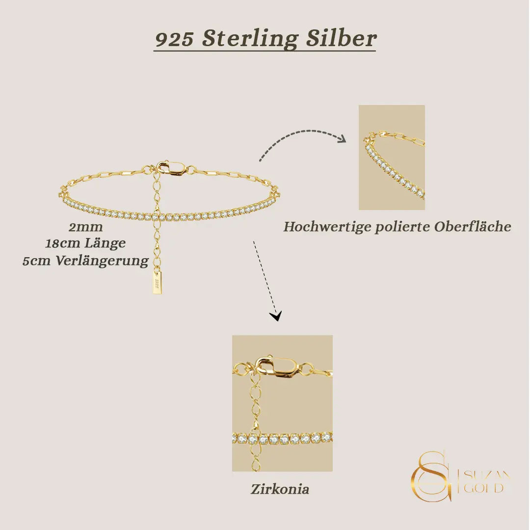 Stardust Line – Feines Tennisarmband aus 925 Silber, verstellbar & funkelnd Suzan Gold