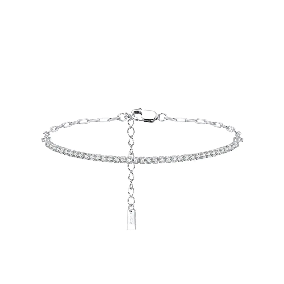 Glimmence – 925 Silber Armband mit Tennisdesign & Paperclip-Kette Suzan Gold